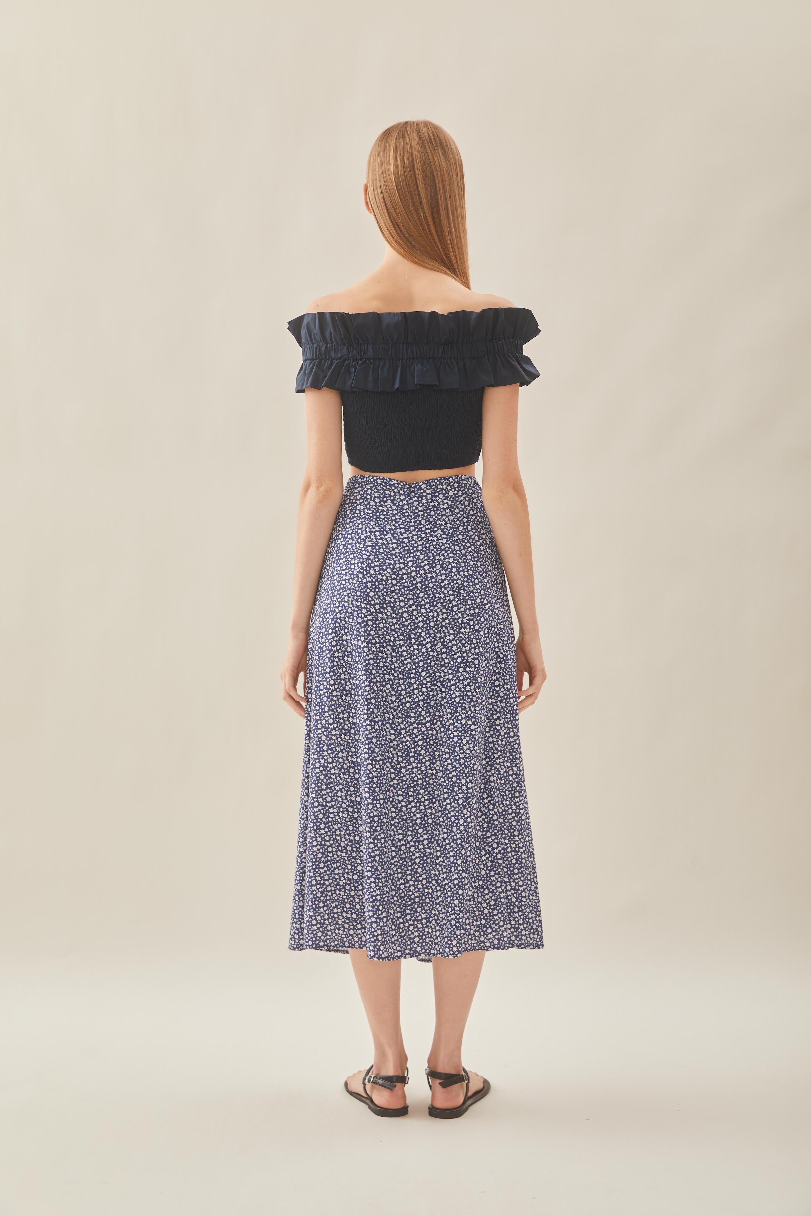 Cotton Blend Skirt with Slit in Moonlight Bloom