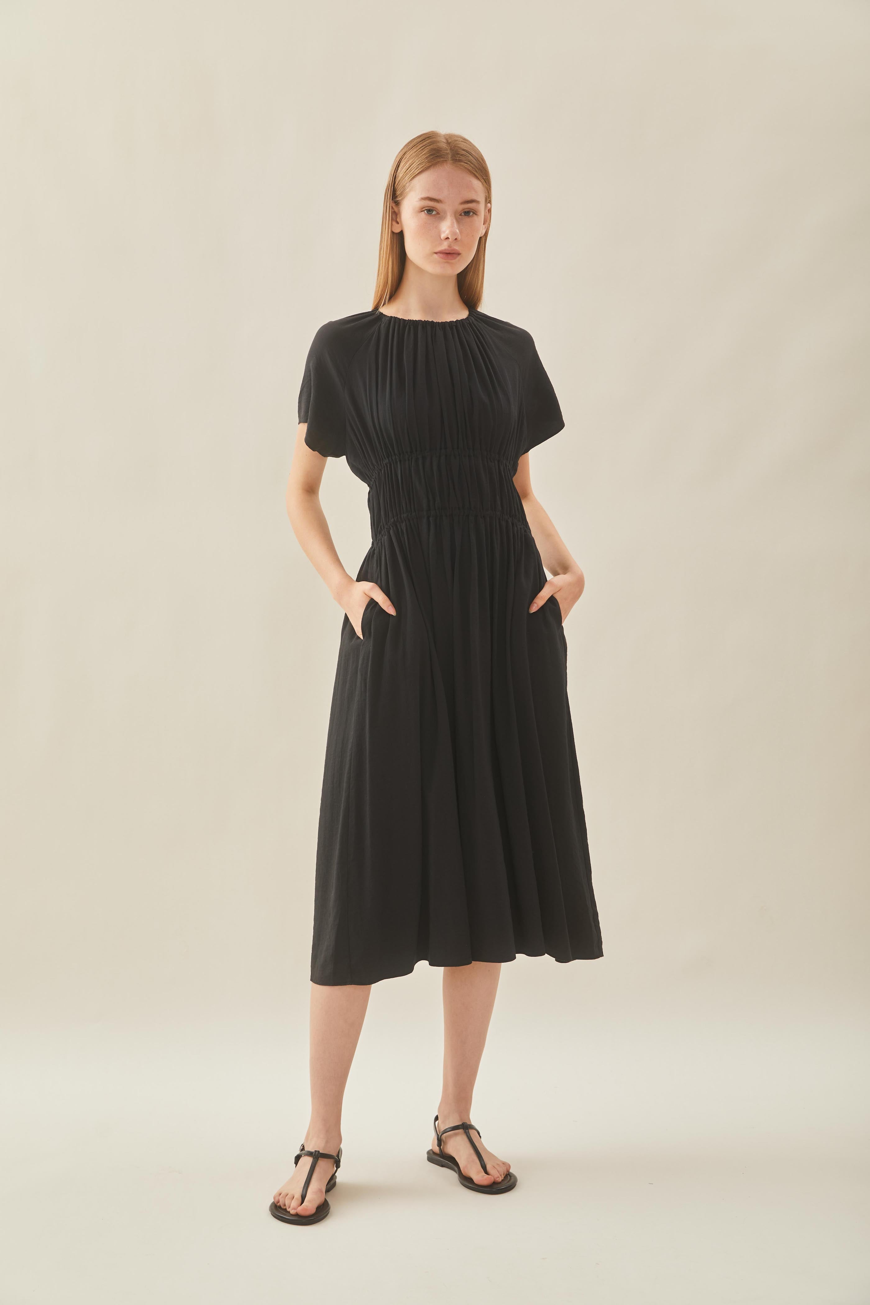 Ruched Waist Dress in Black