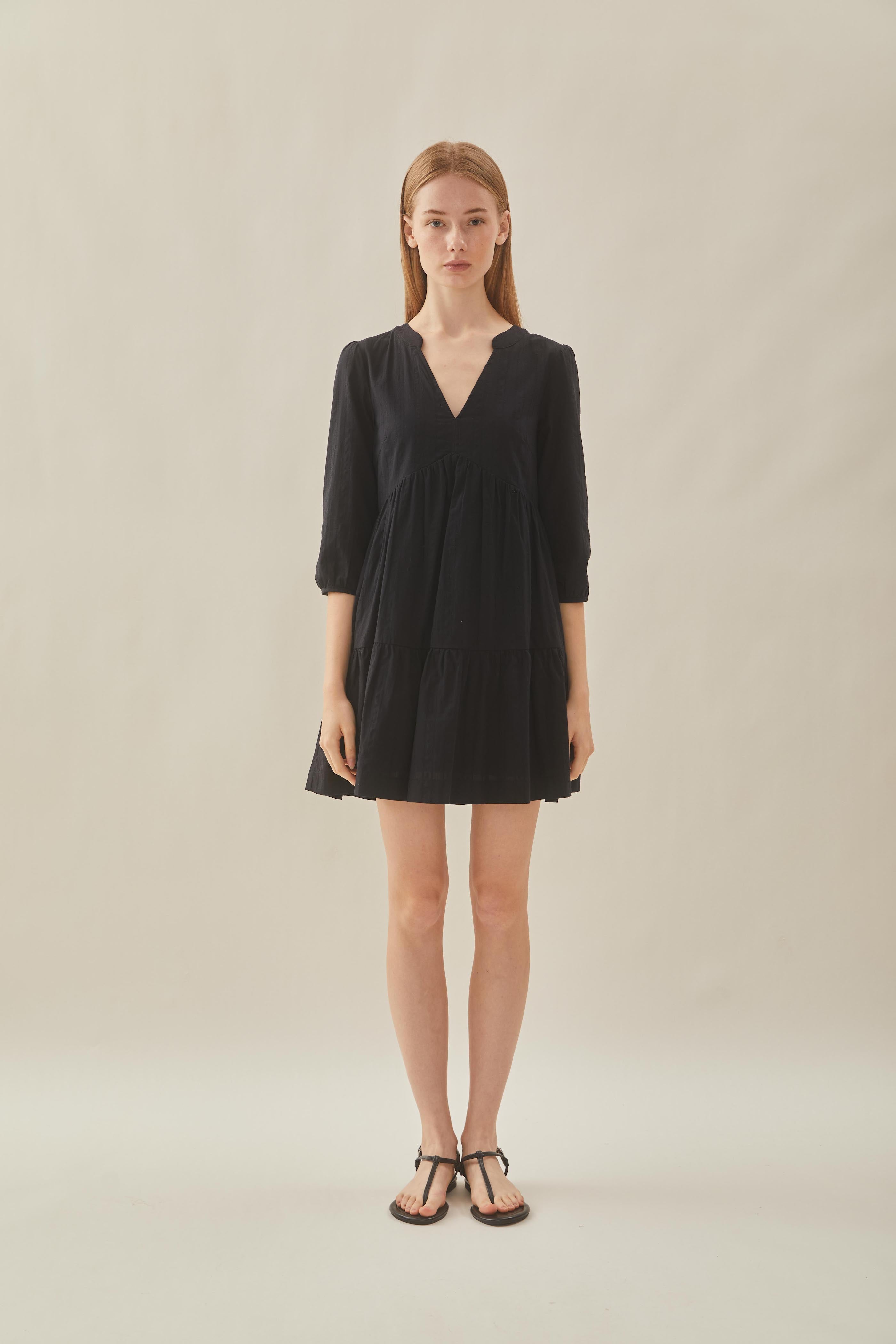 Cotton Tiered Dress in Black