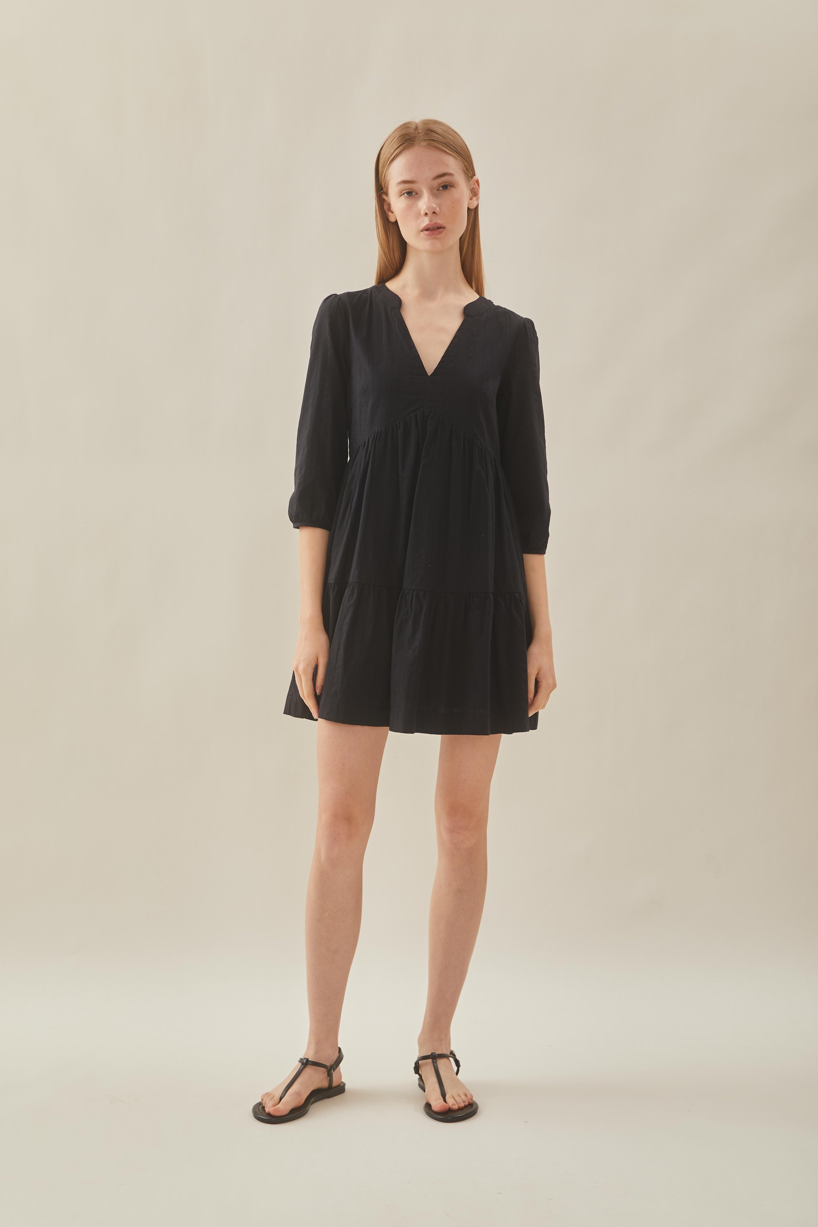 Cotton Tiered Dress in Black
