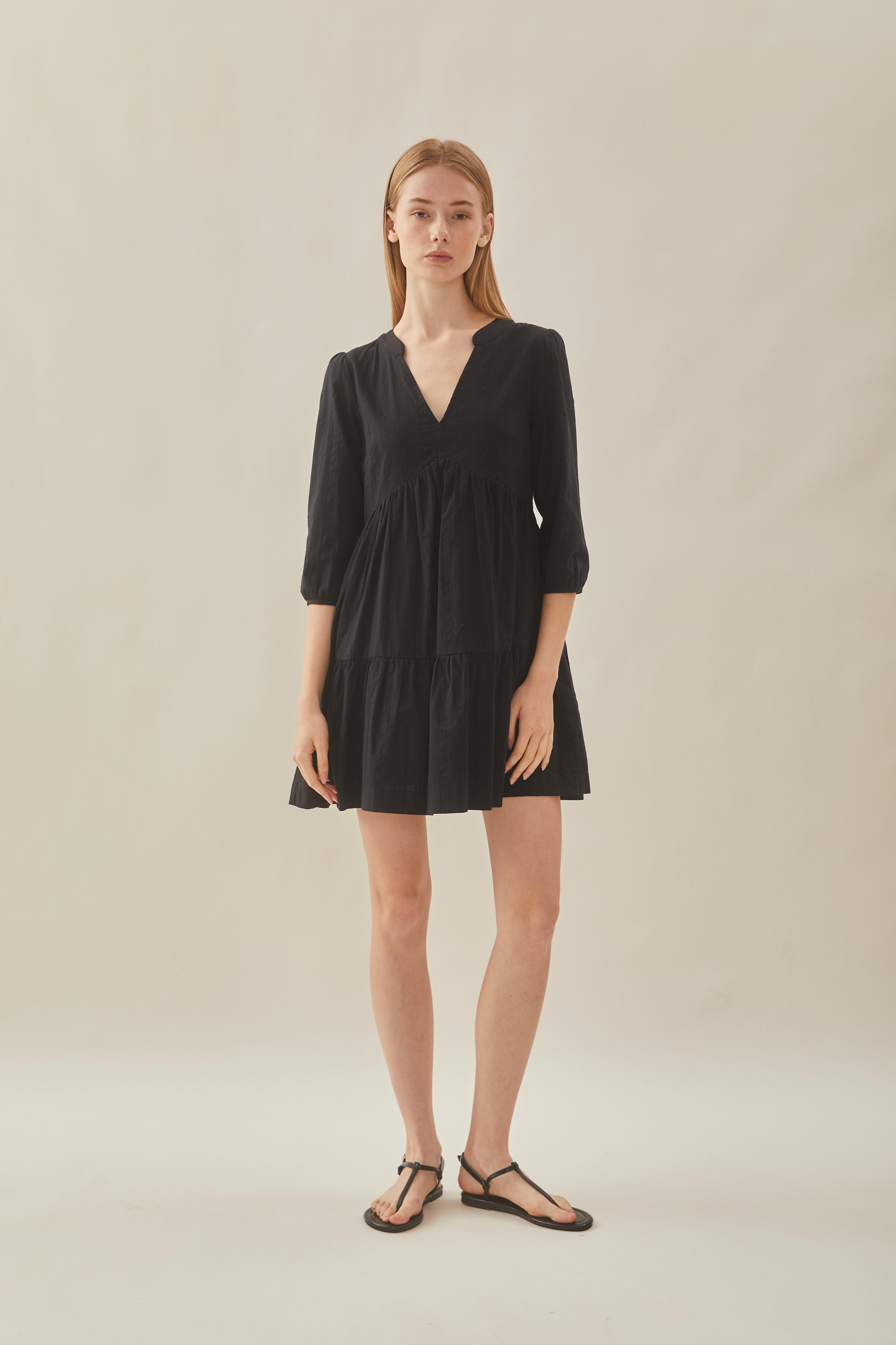 Cotton Tiered Dress in Black