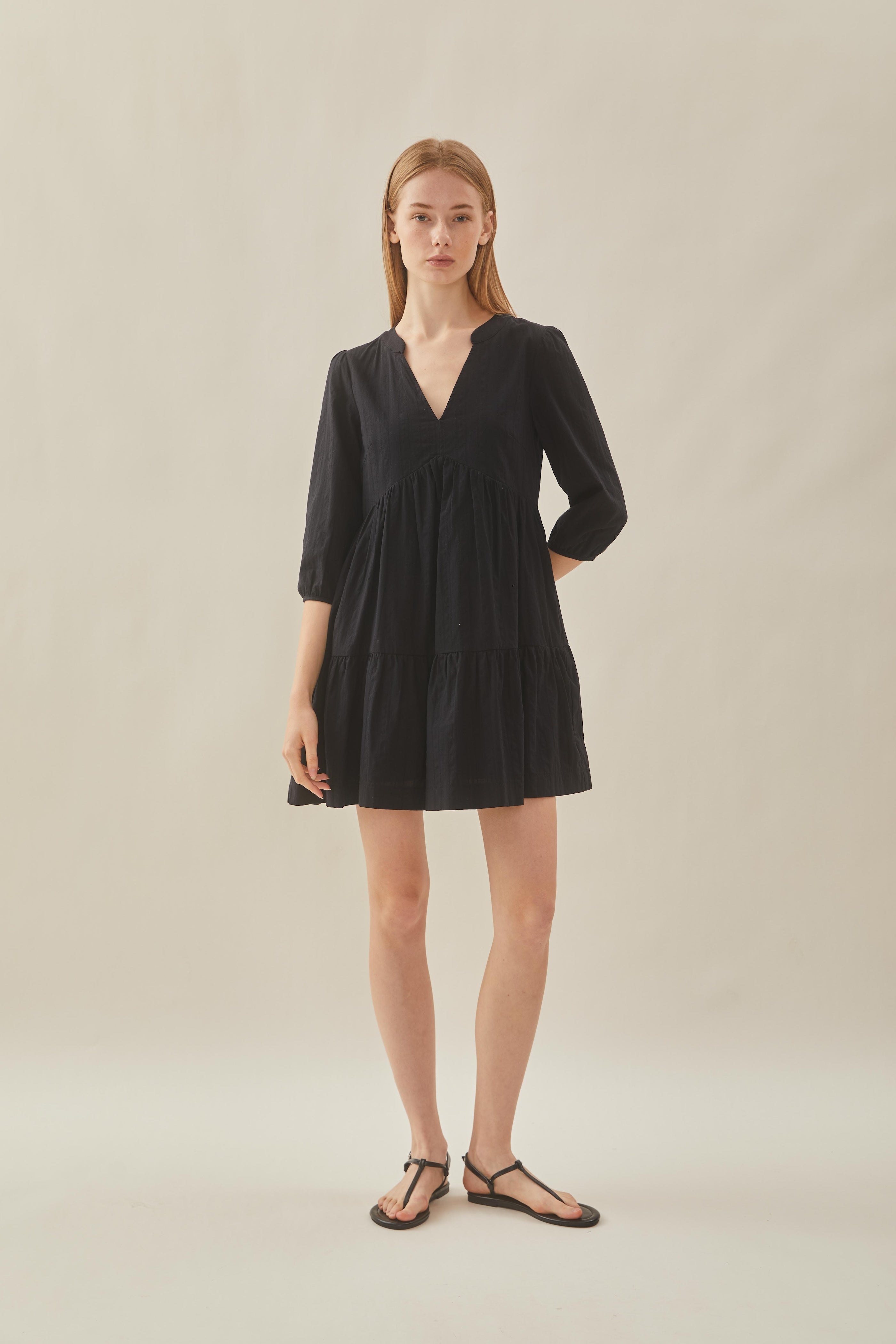 Cotton Tiered Dress in Black