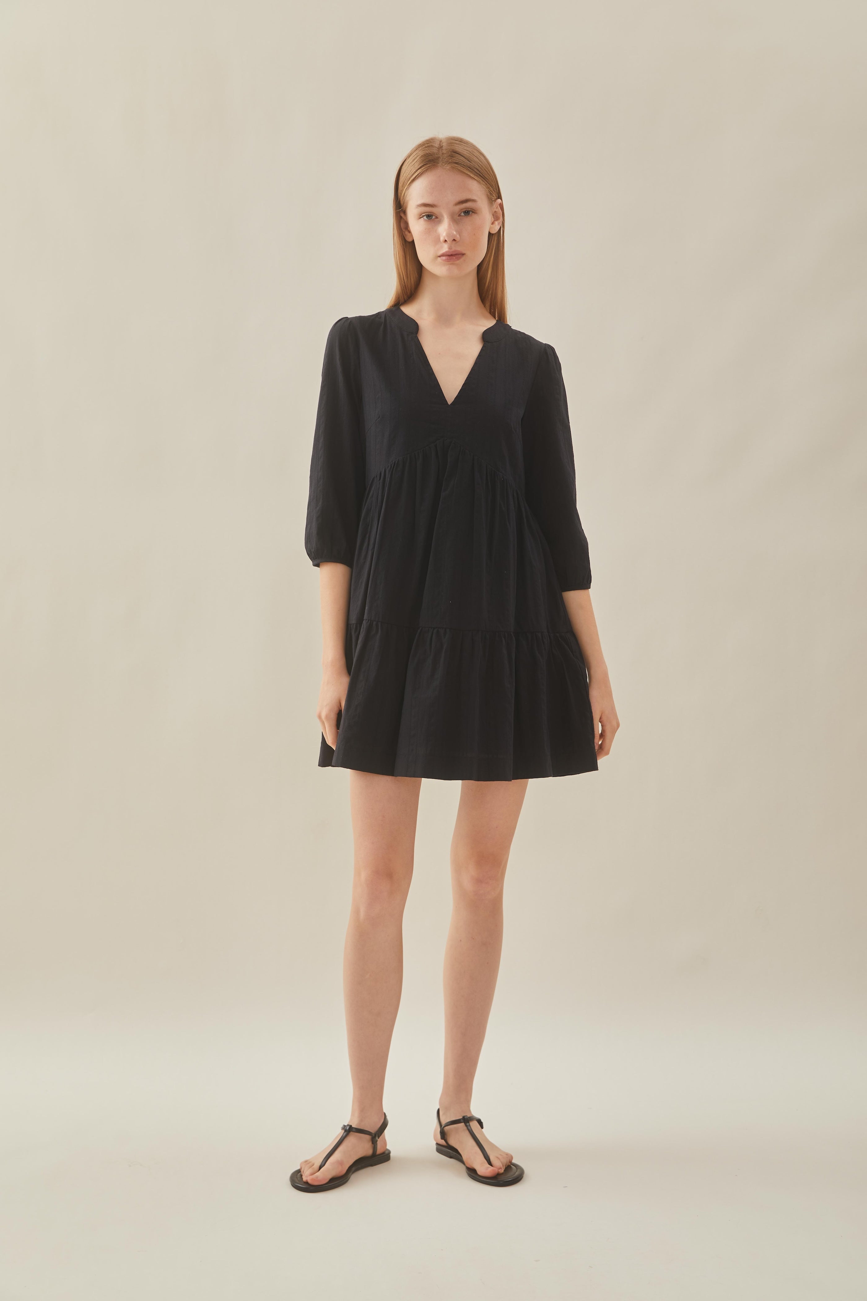 Cotton Tiered Dress in Black