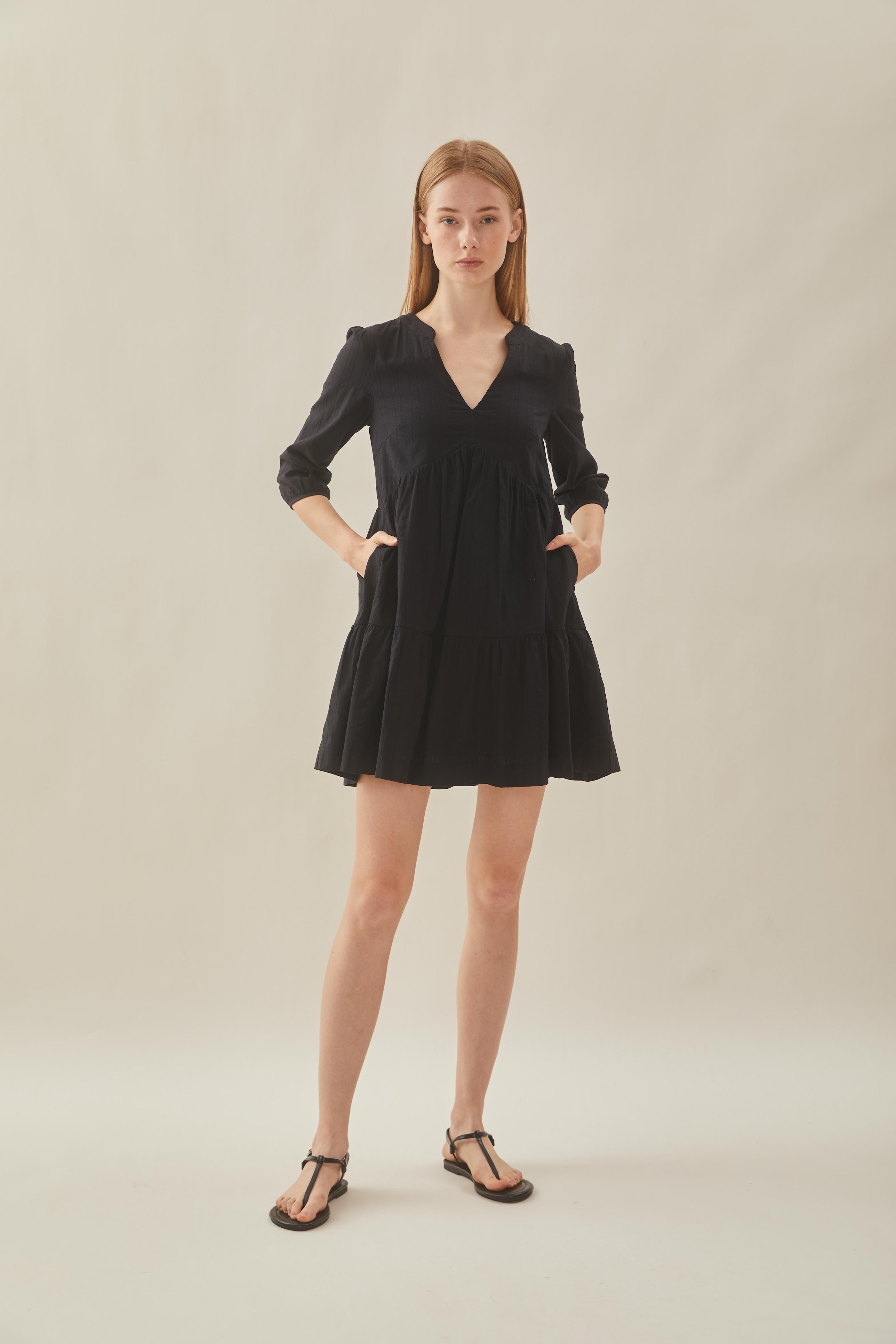Cotton Tiered Dress in Black
