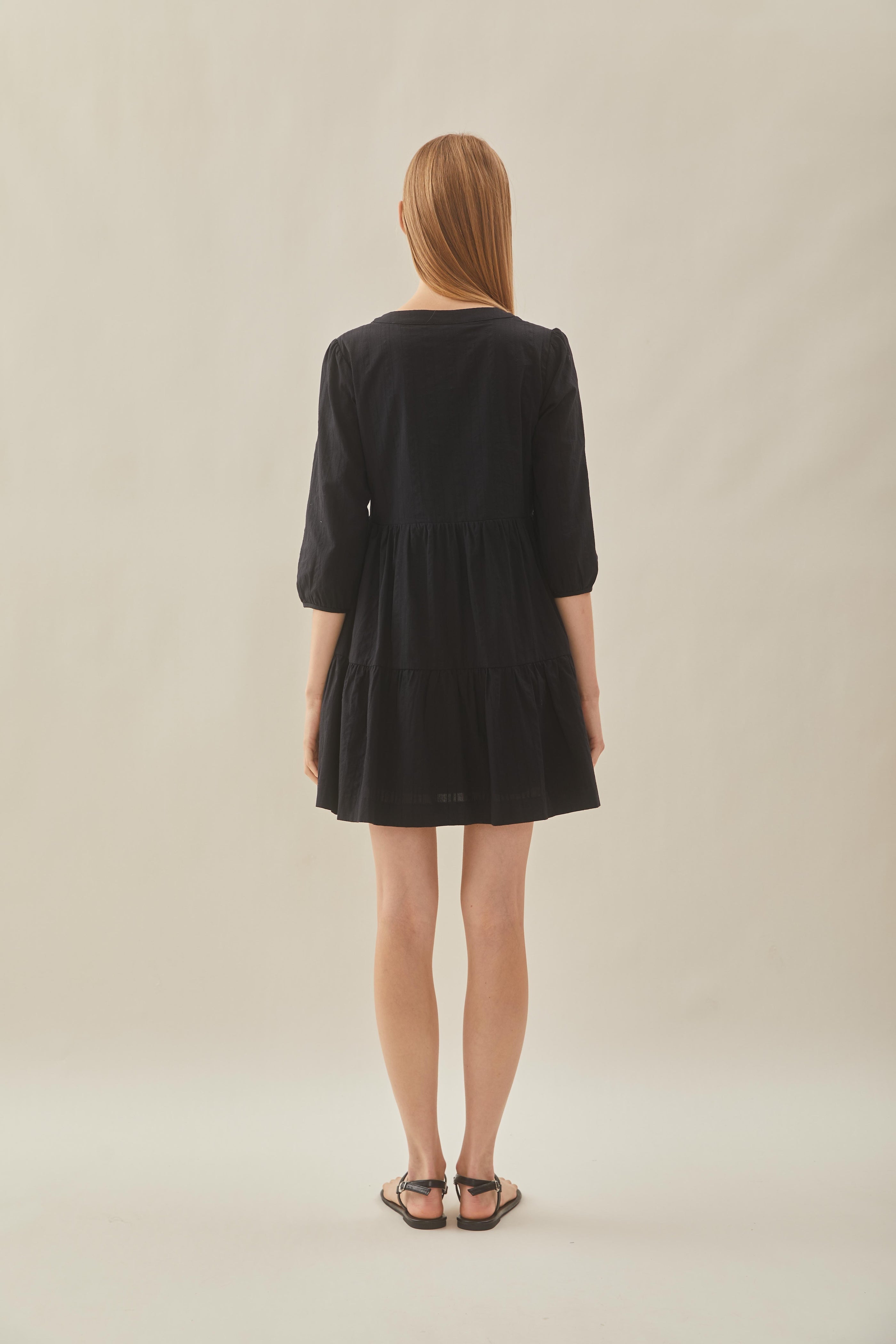 Cotton Tiered Dress in Black
