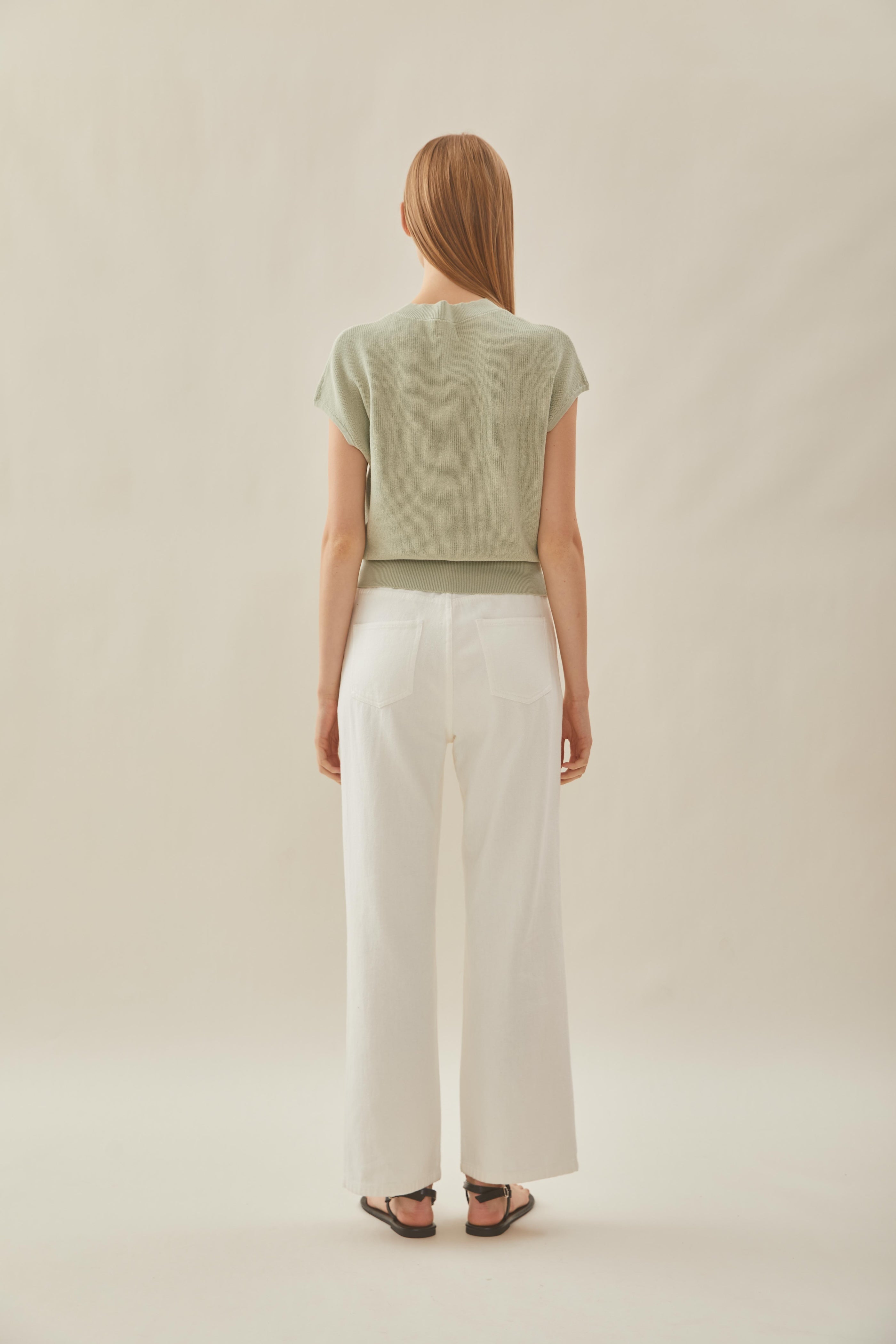 High Neck Cap Sleeve Top in Sea Mist