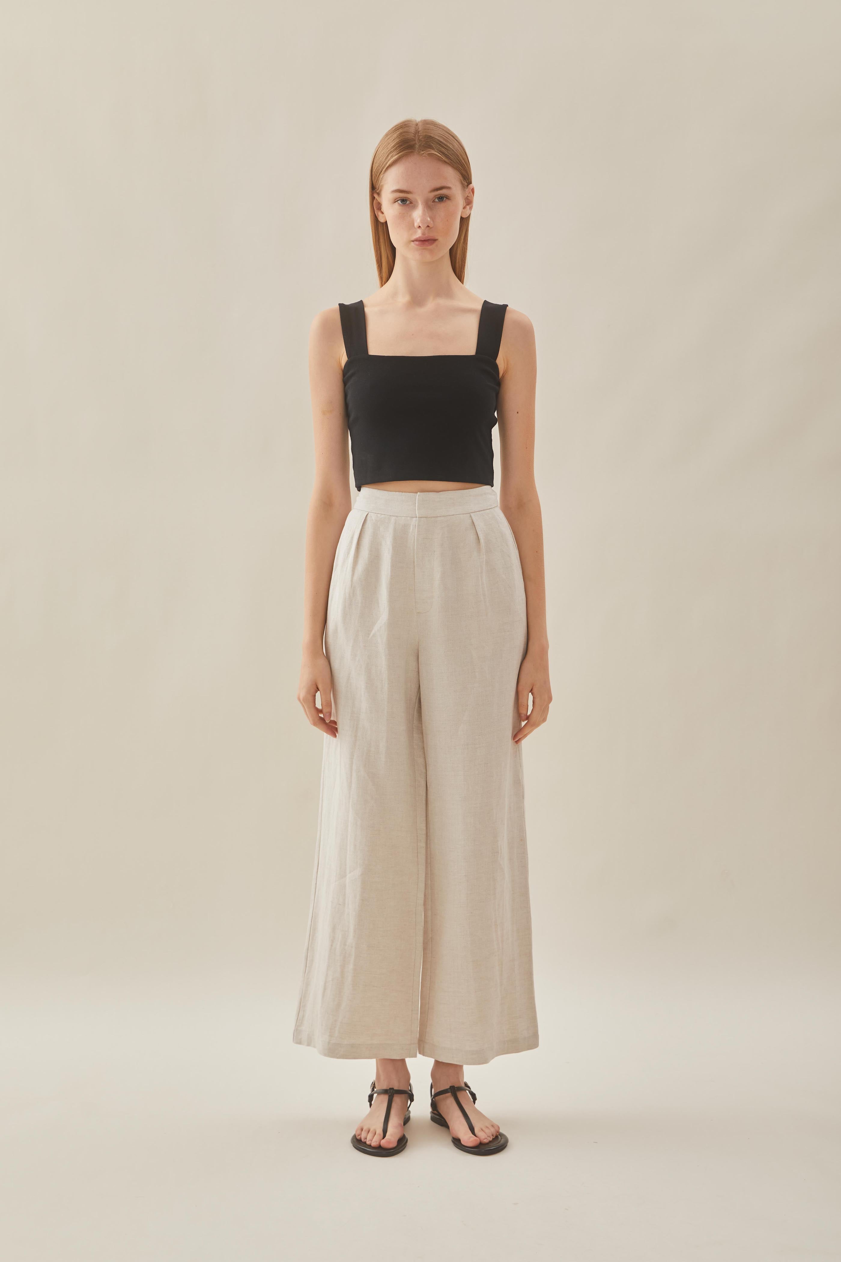 Linen Pleated Trouser in Natural