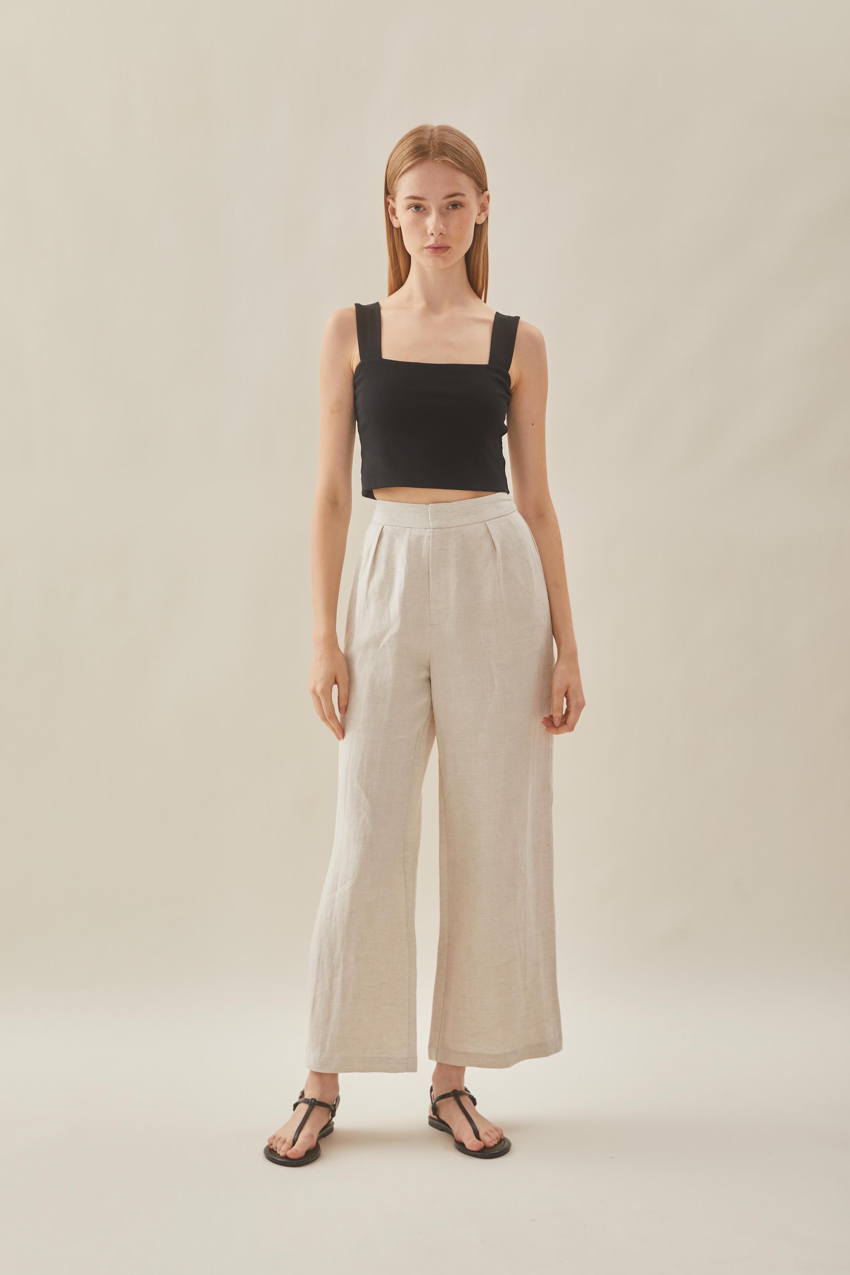 Linen Pleated Trouser in Natural