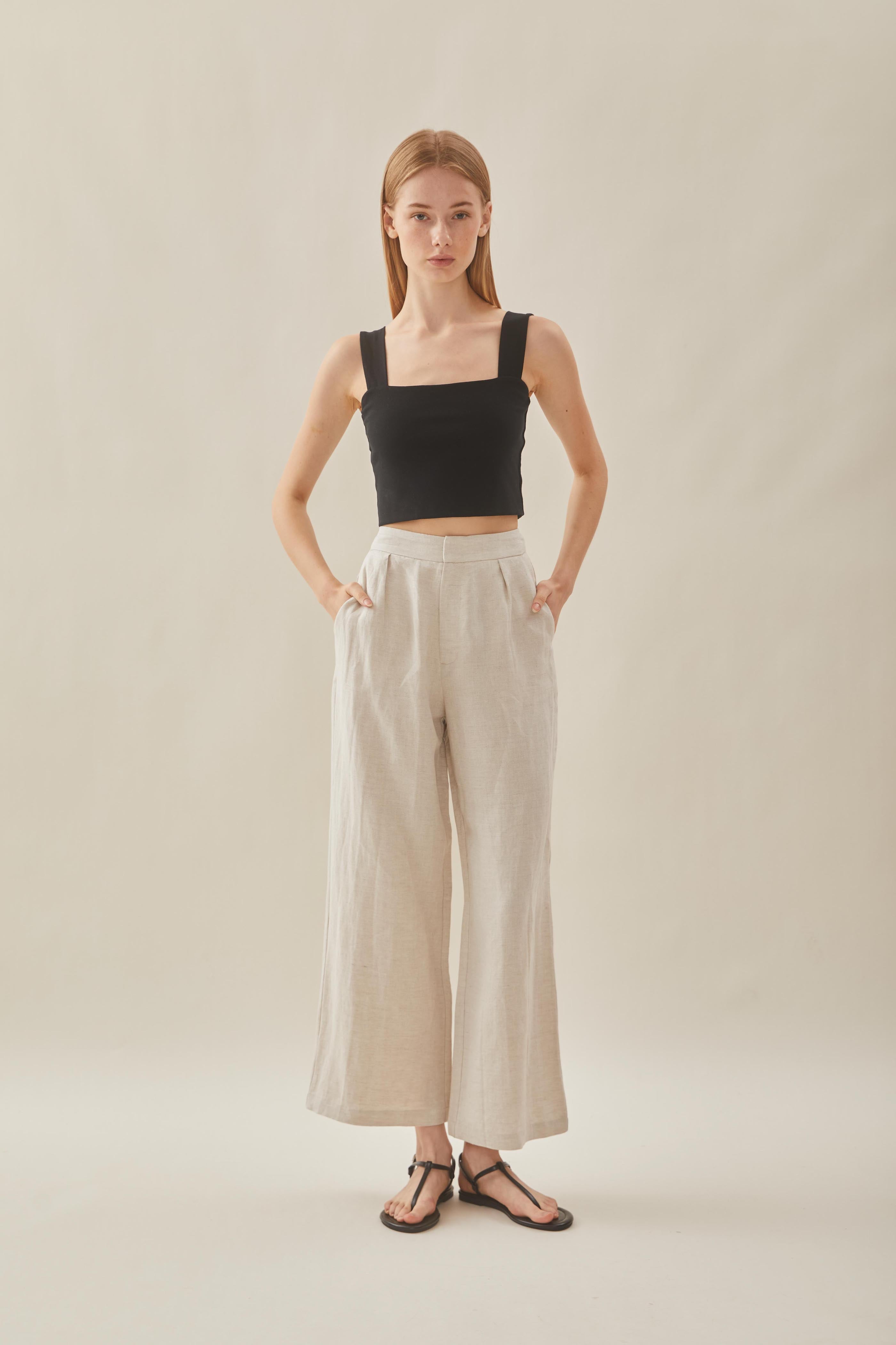 Linen Pleated Trouser in Natural