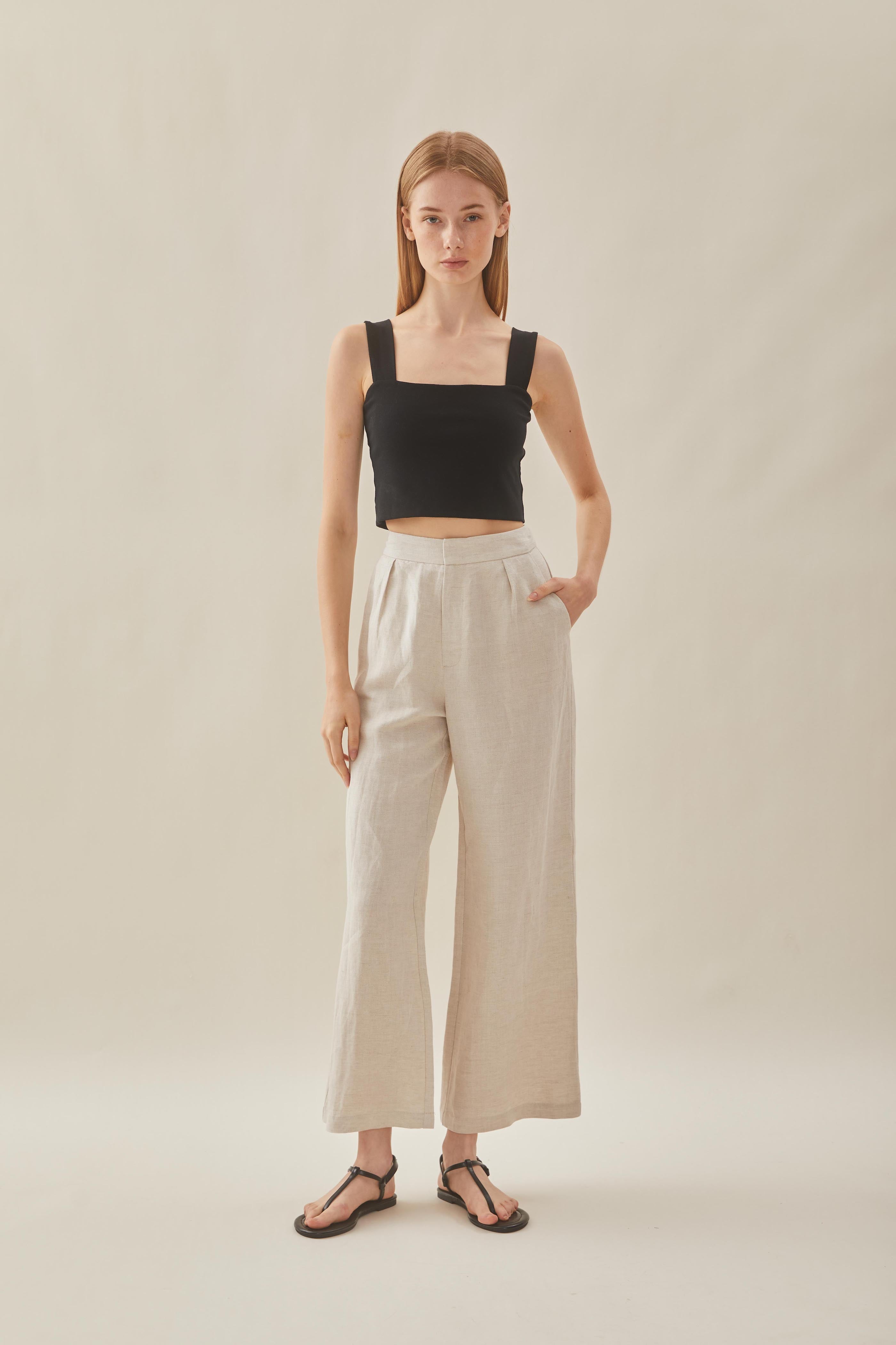 Linen Pleated Trouser in Natural