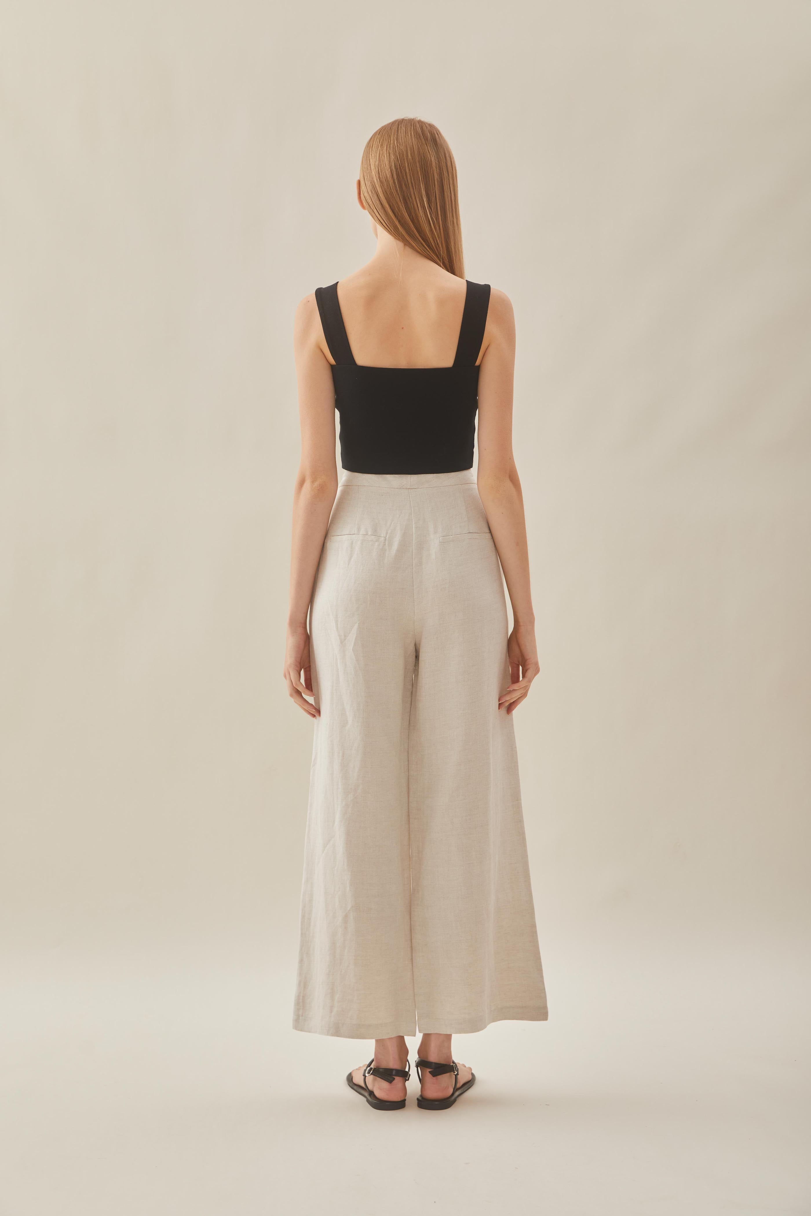 Linen Pleated Trouser in Natural