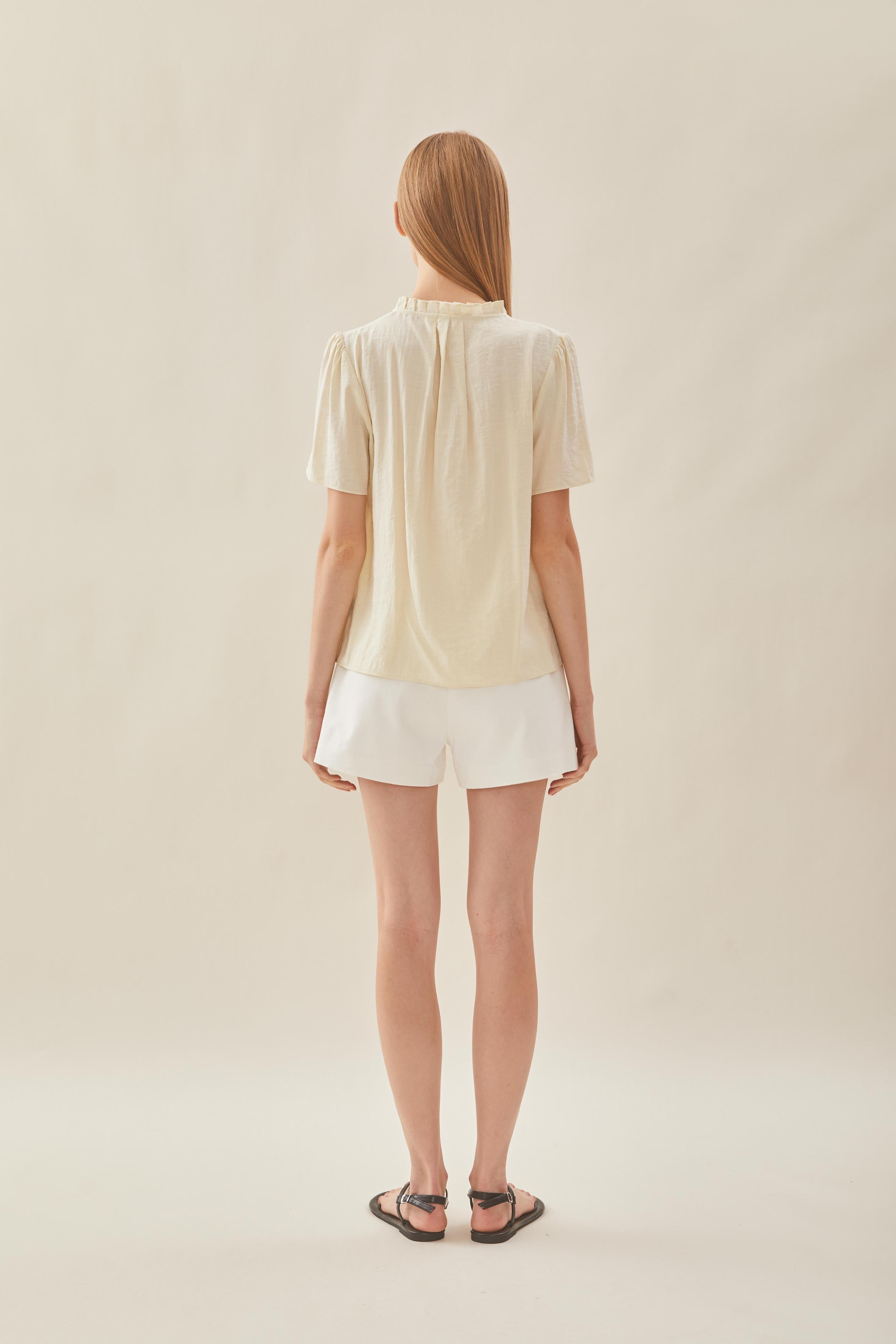 Pleated V Neck Blouse in Natural