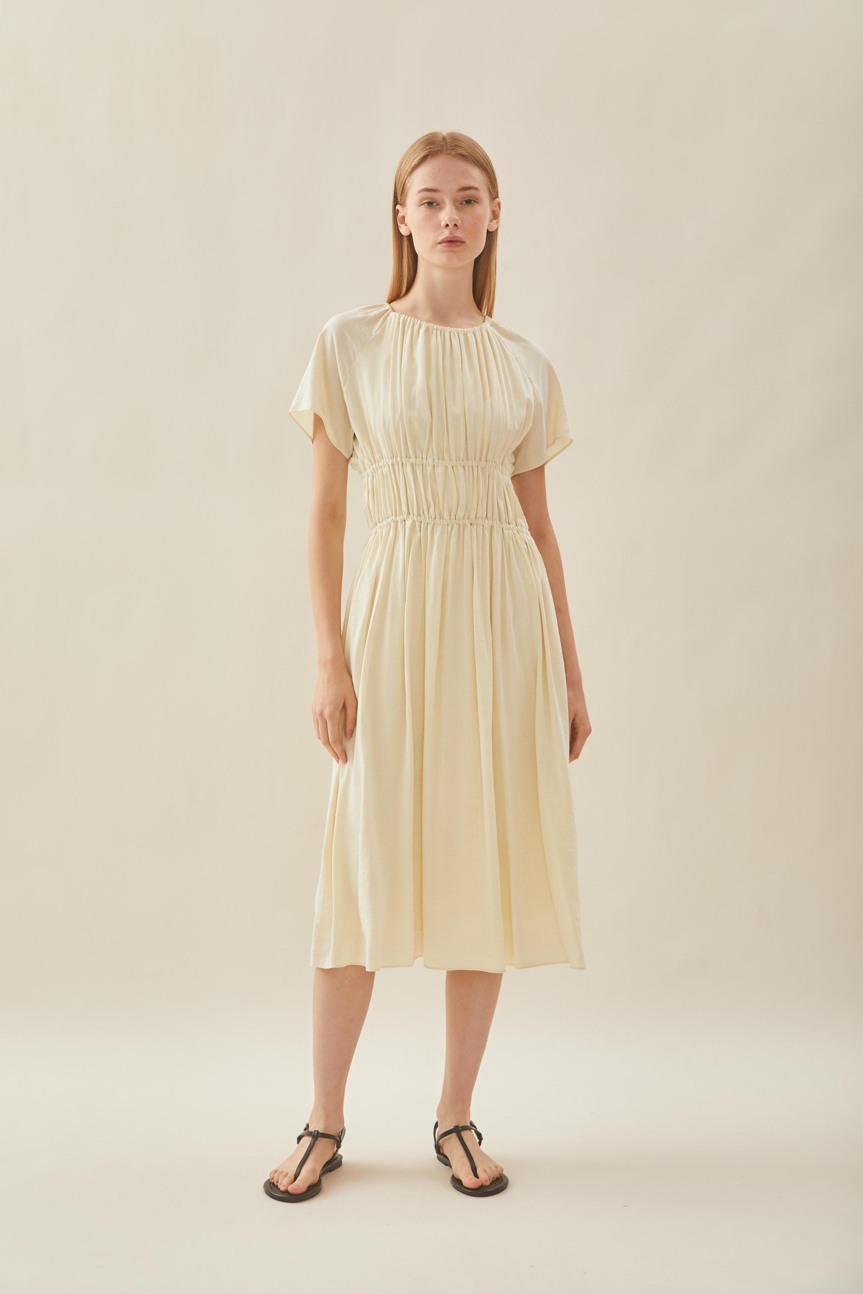 Ruched Waist Dress in Natural