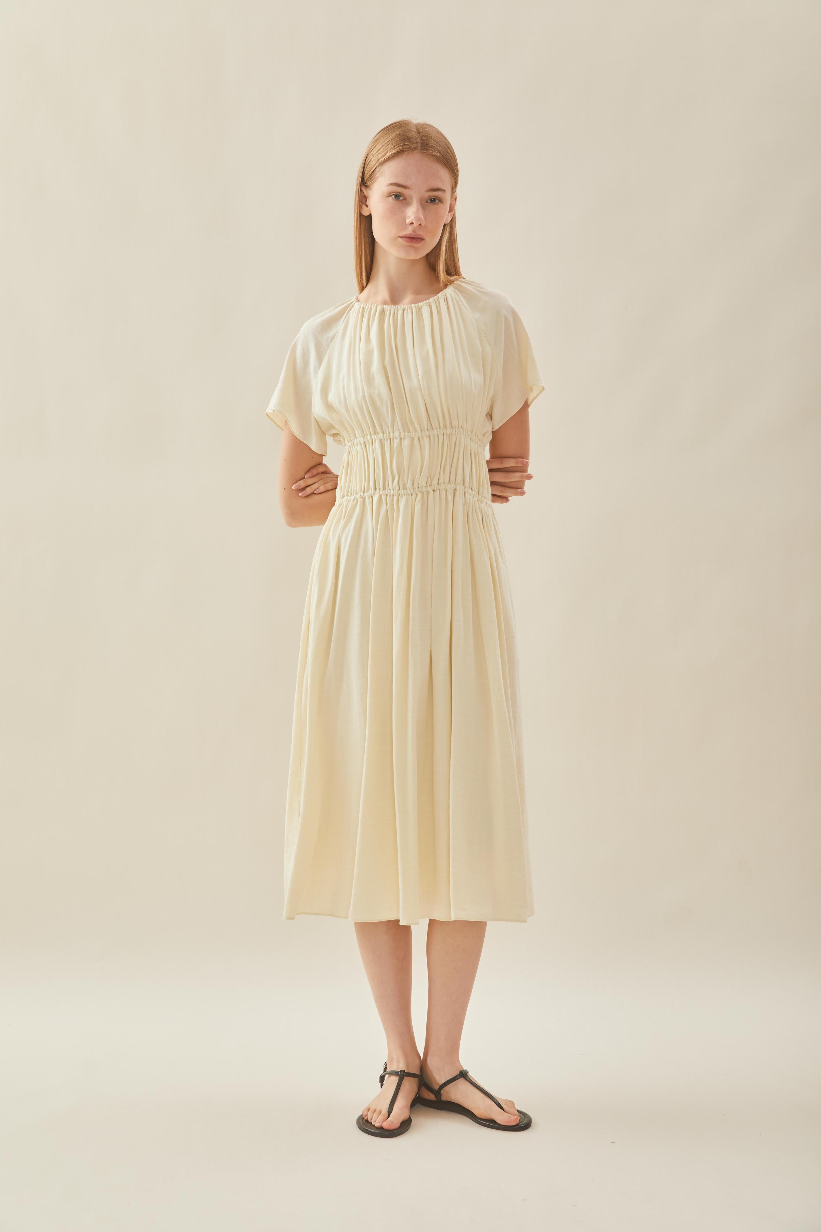 Ruched Waist Dress in Natural