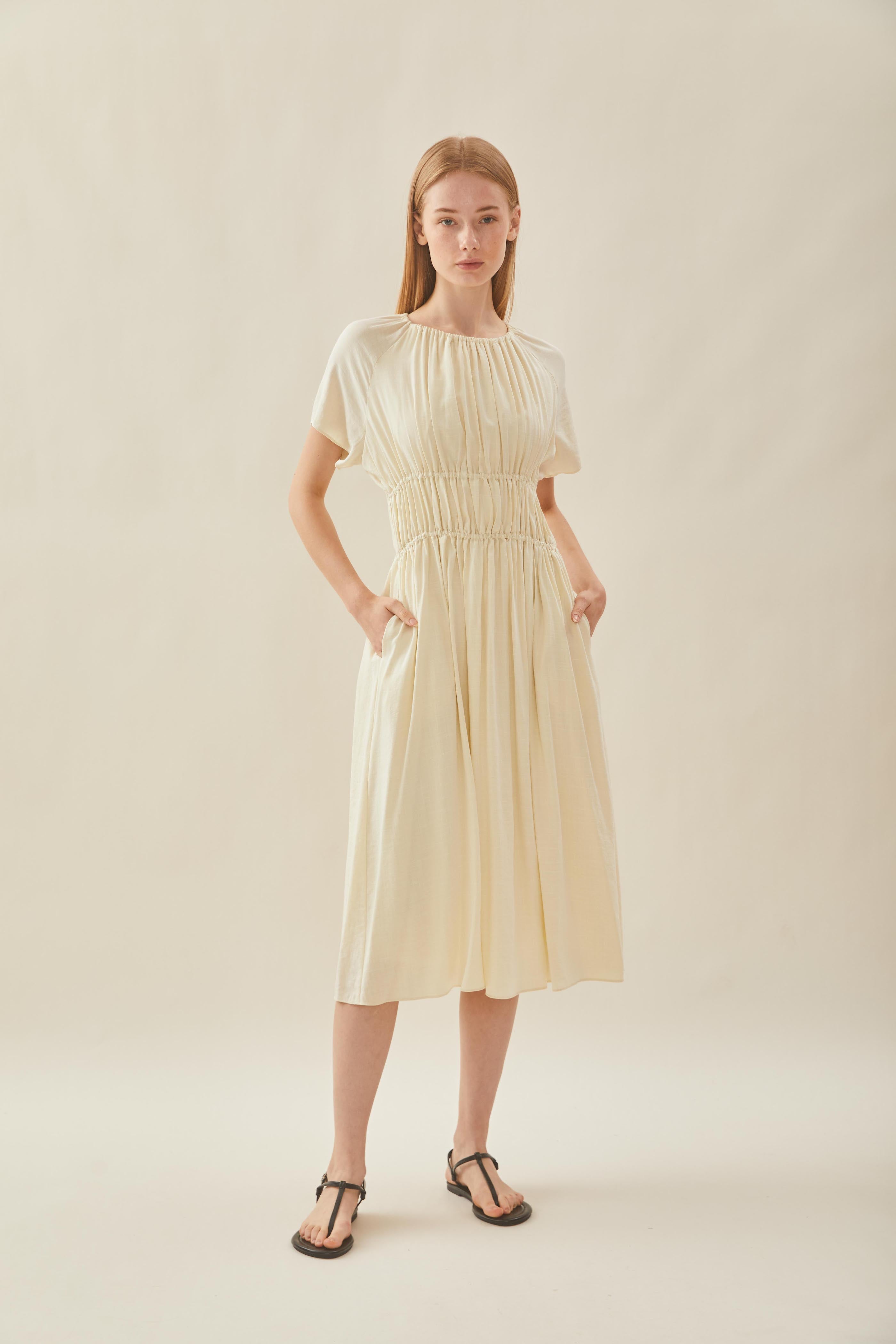 Ruched Waist Dress in Natural