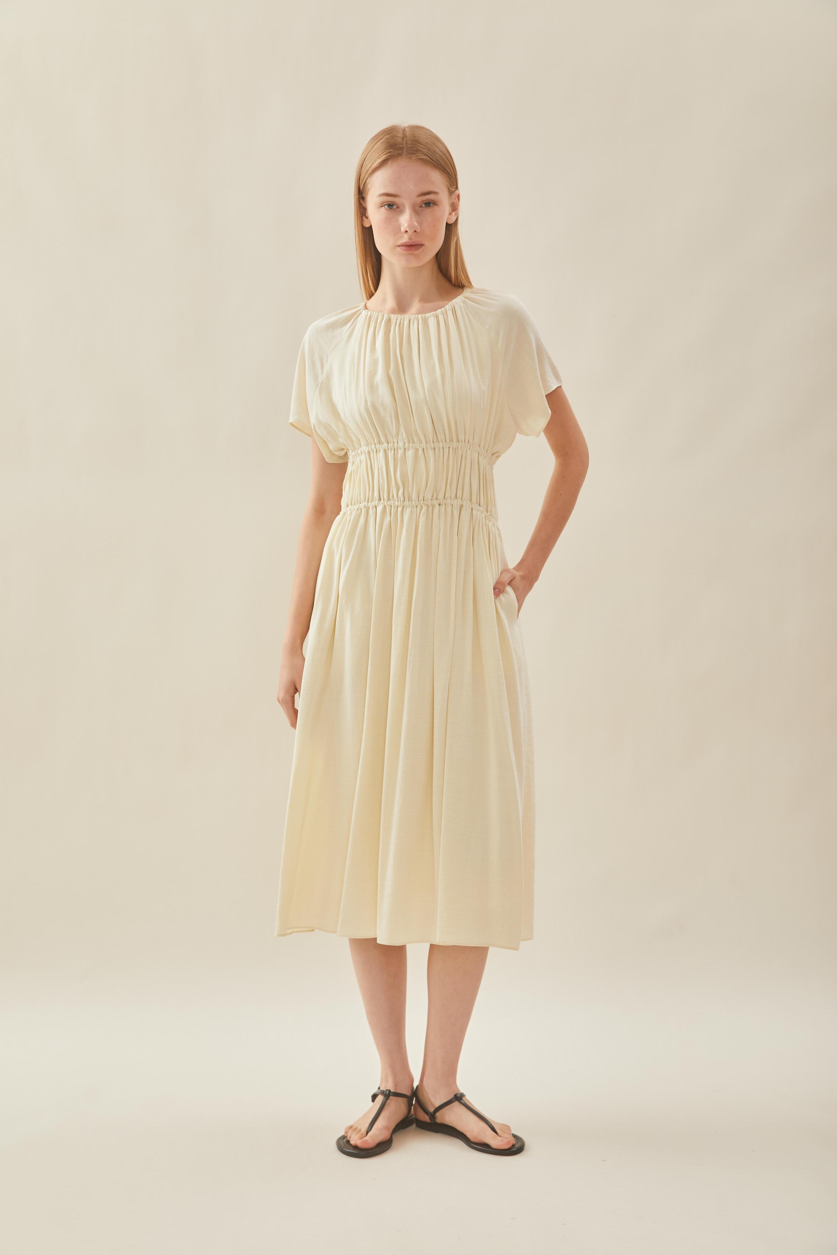 Ruched Waist Dress in Natural