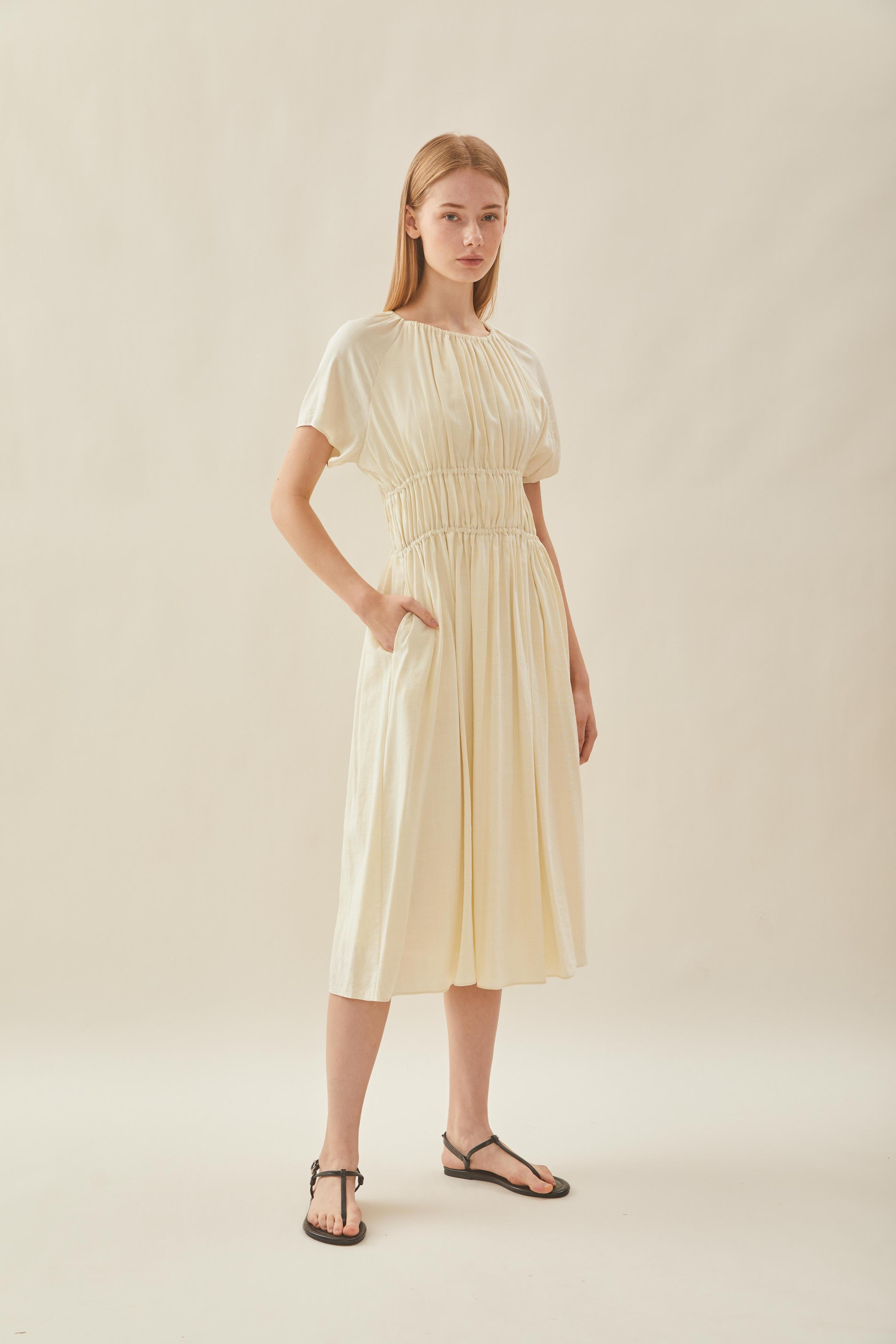 Ruched Waist Dress in Natural
