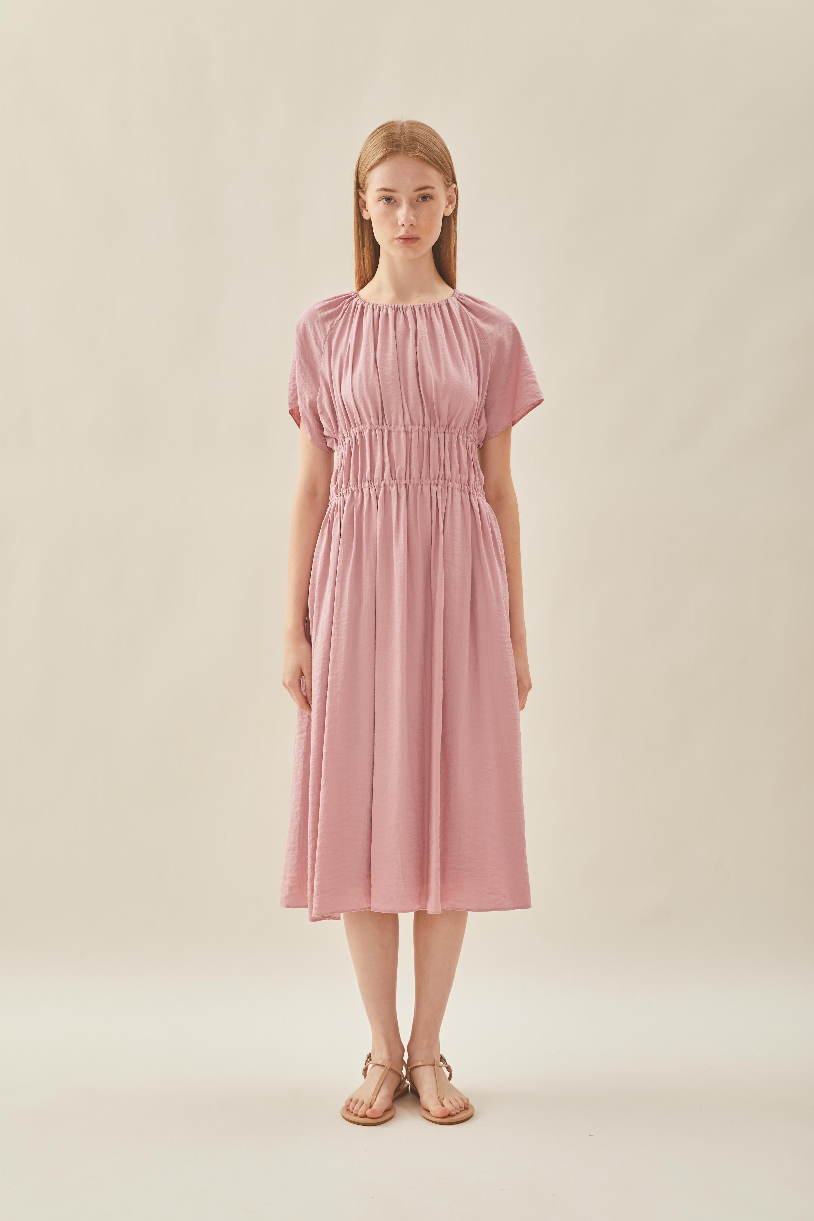 Ruched Waist Dress in Tea Rose