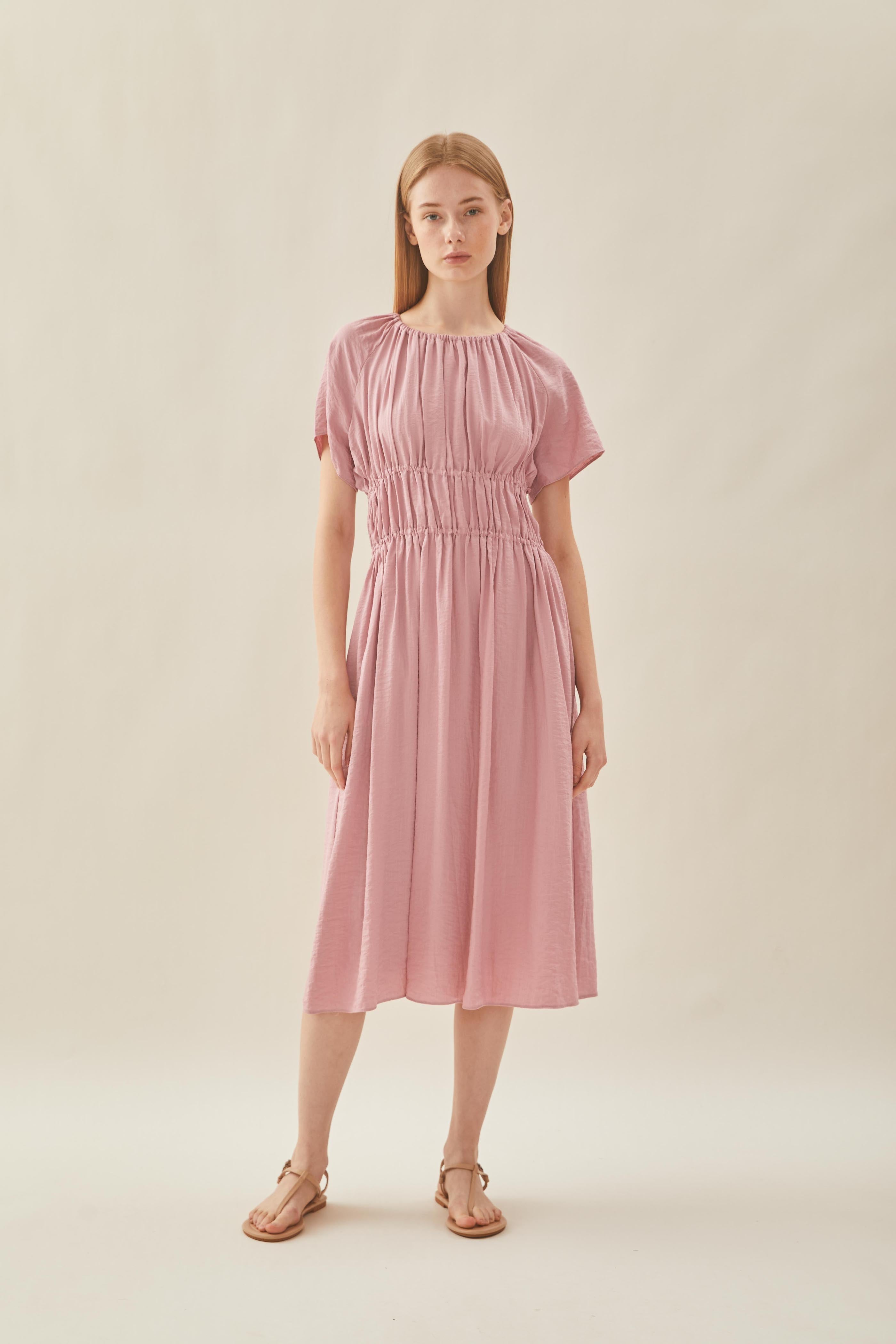 Ruched Waist Dress in Tea Rose