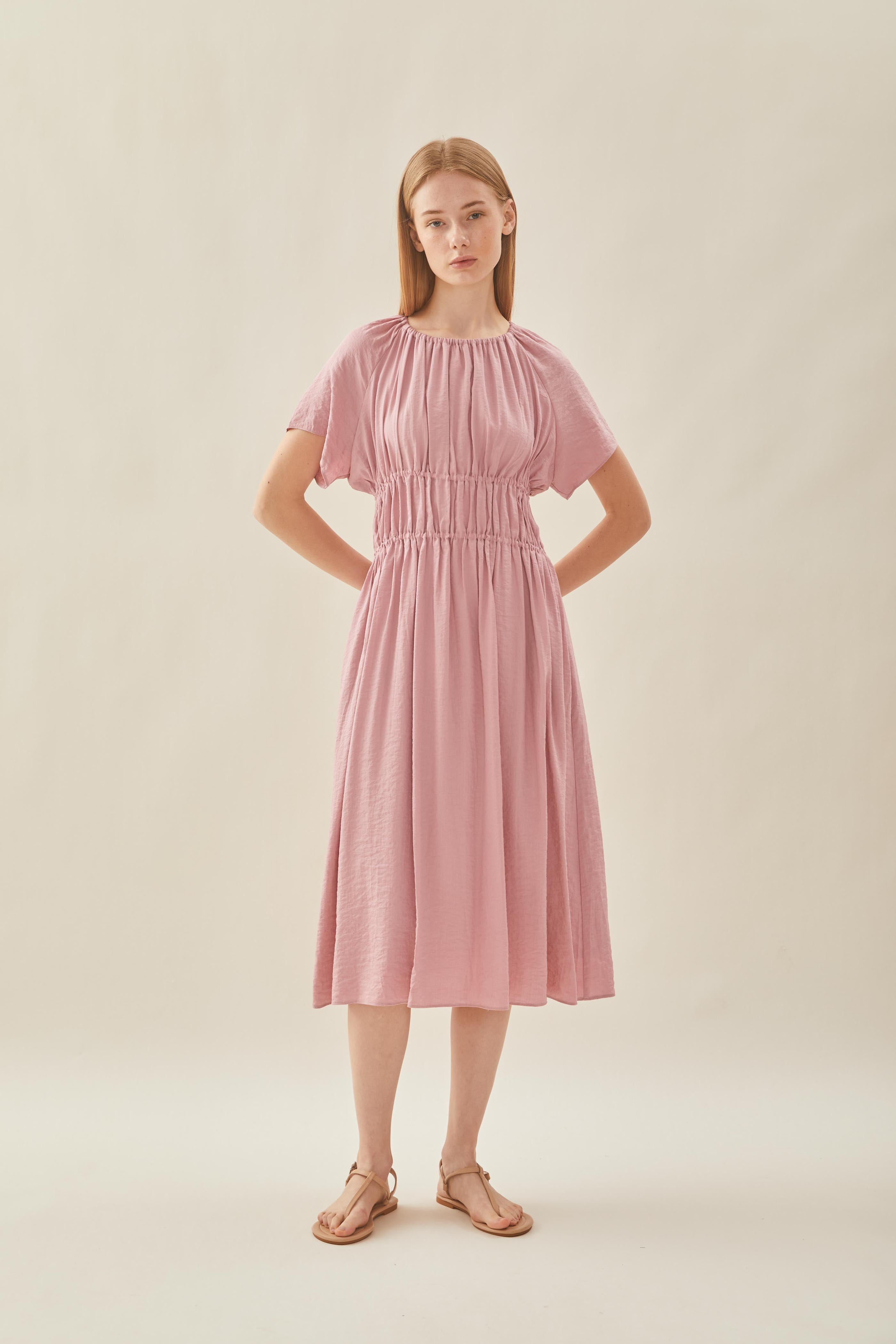 Ruched Waist Dress in Tea Rose