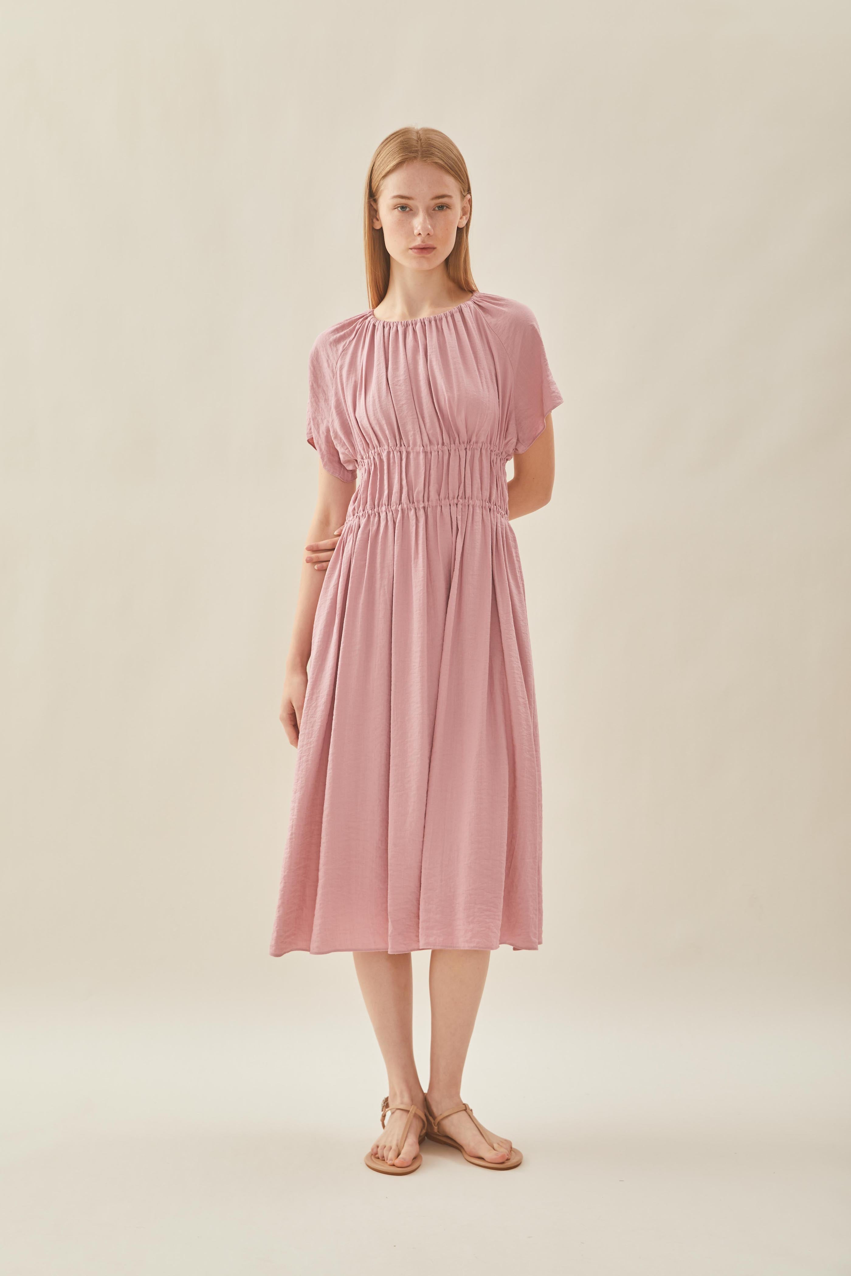 Ruched Waist Dress in Tea Rose