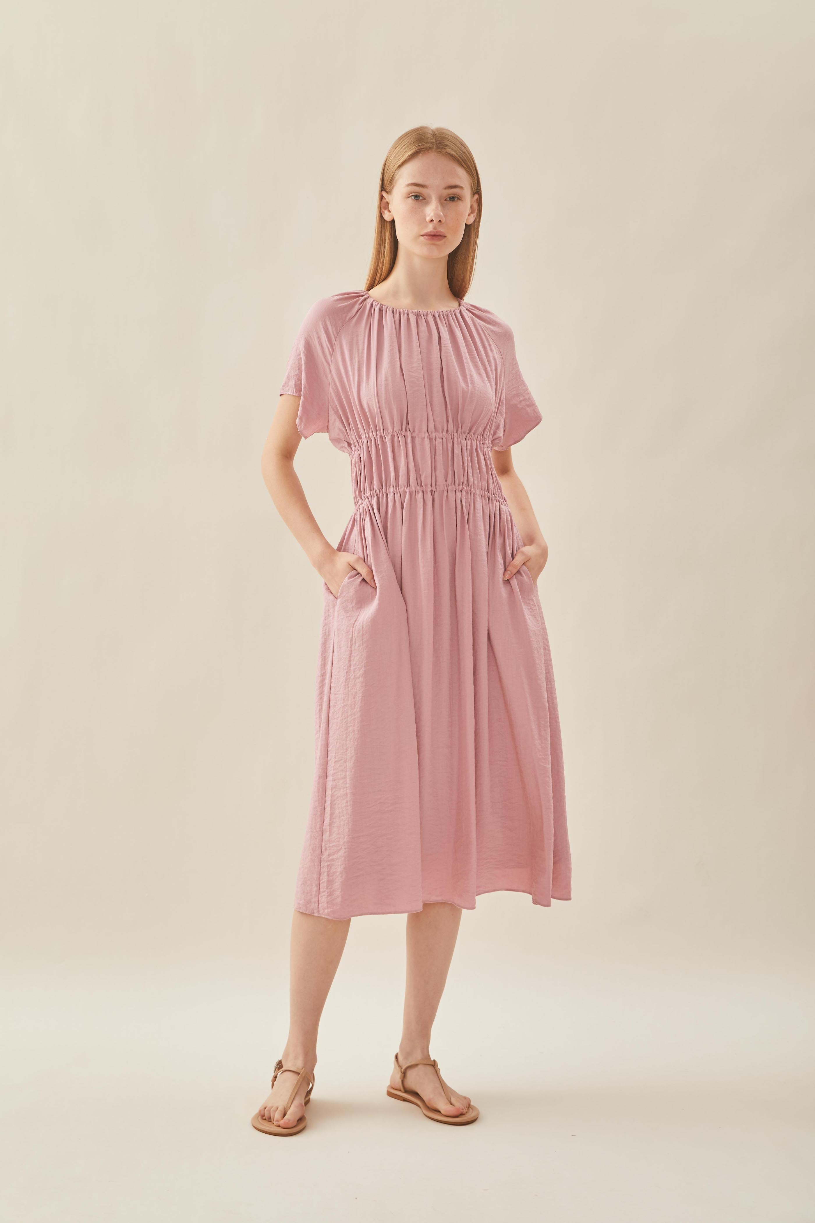 Ruched Waist Dress in Tea Rose