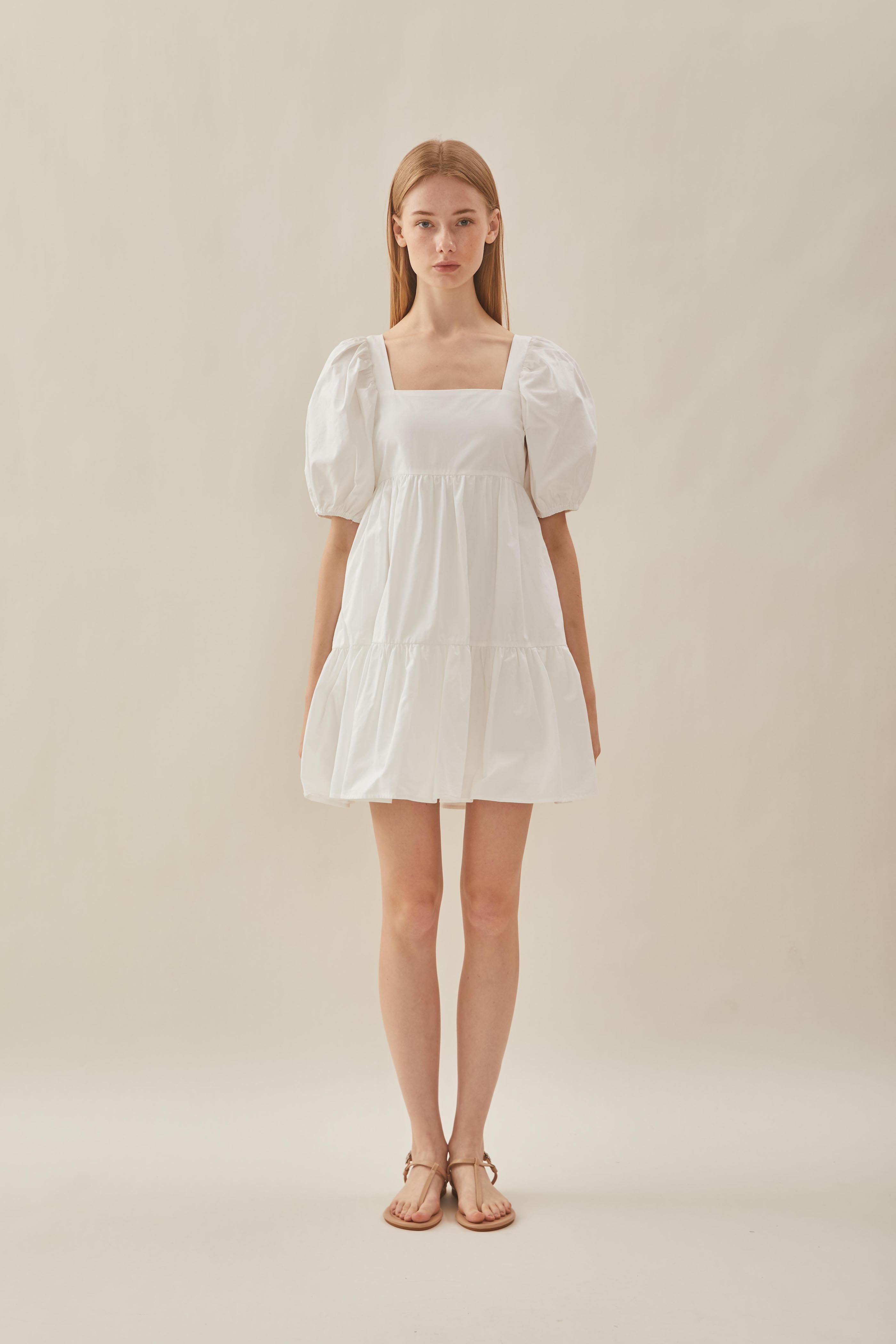 Square Neck Mini Dress in White