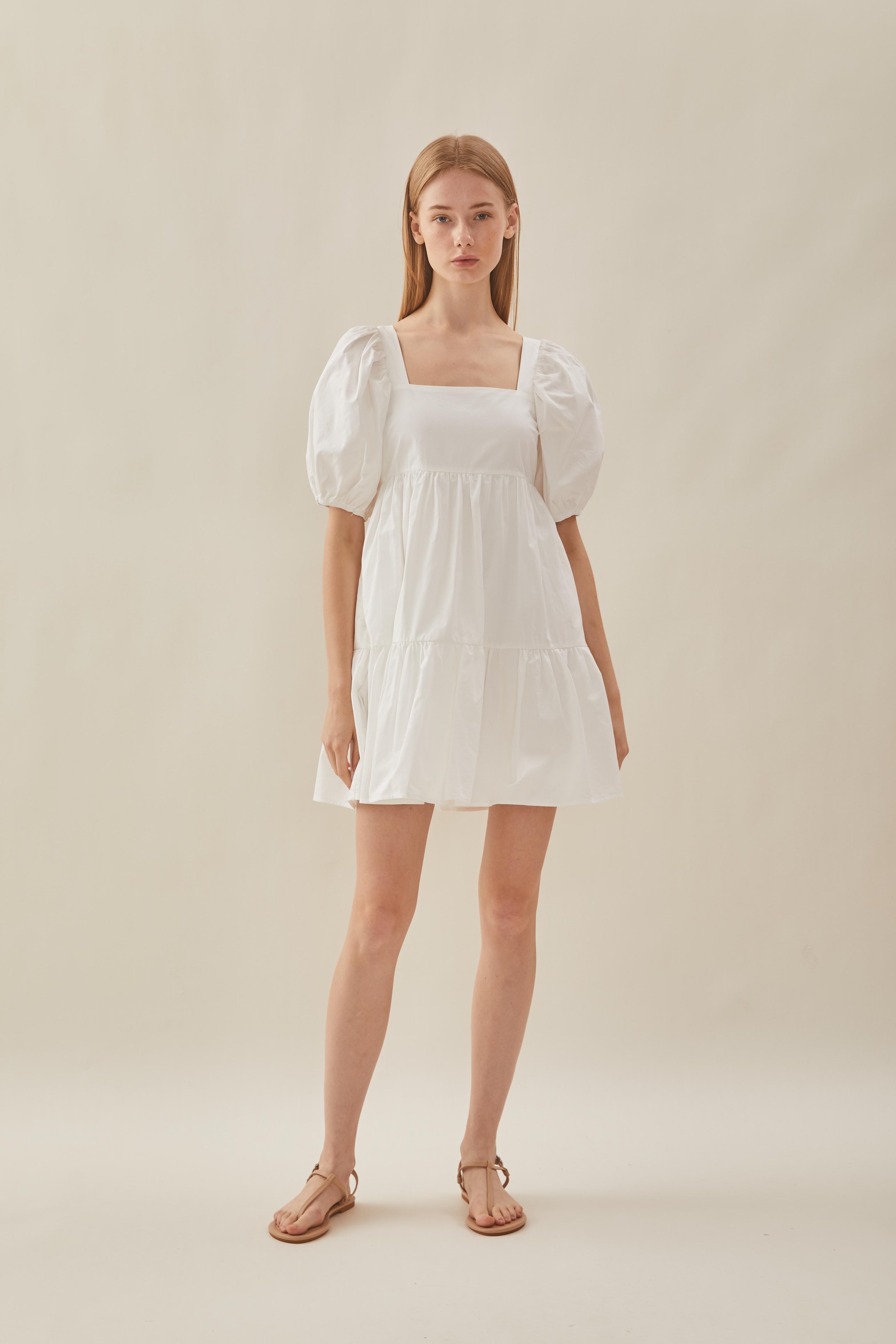 Square Neck Mini Dress in White