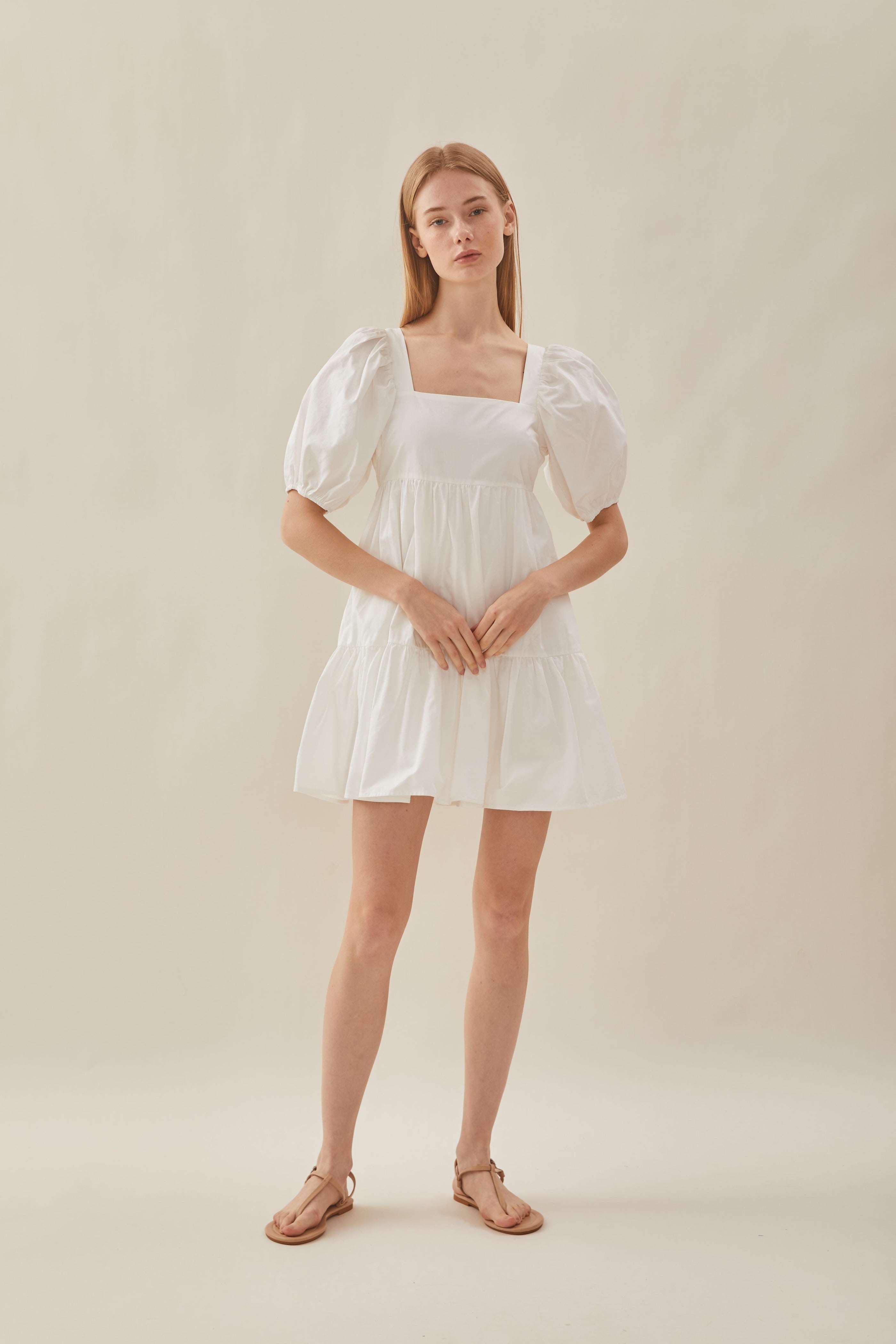 Square Neck Mini Dress in White