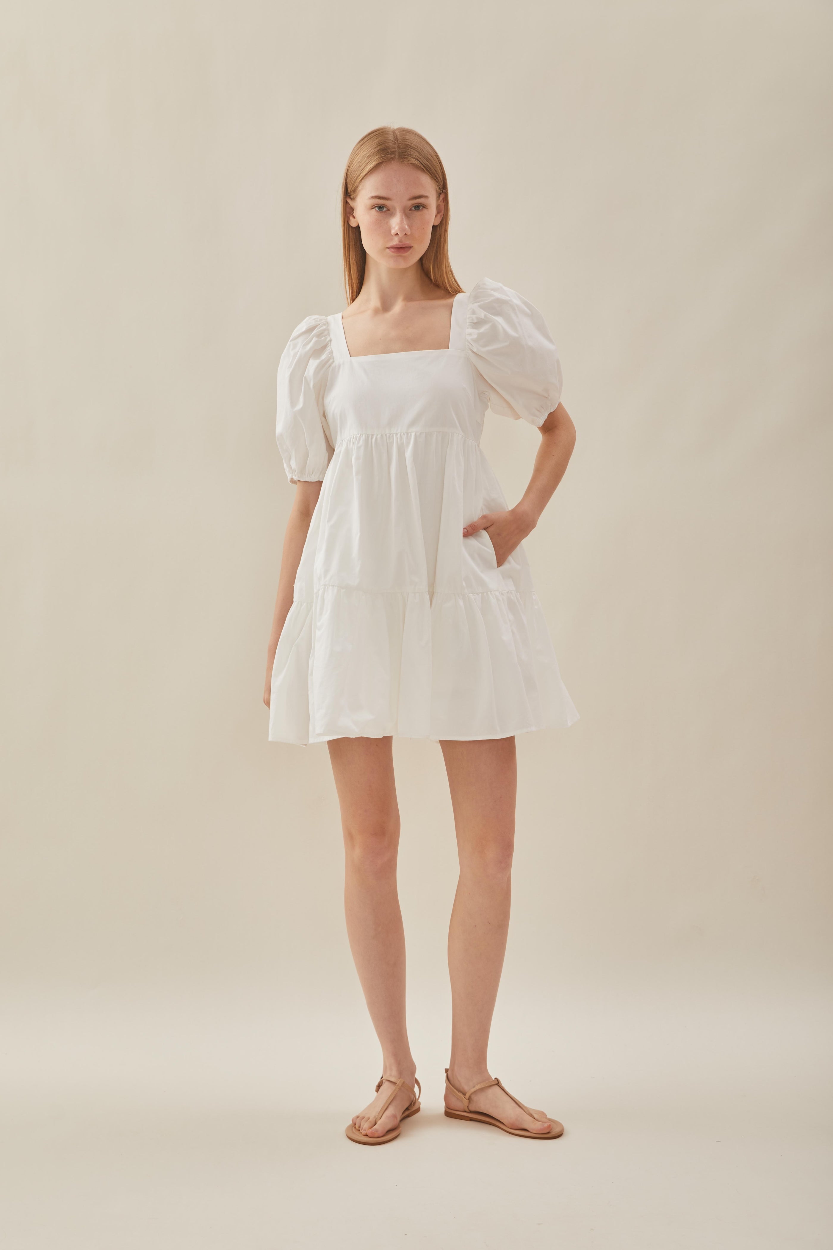 Square Neck Mini Dress in White