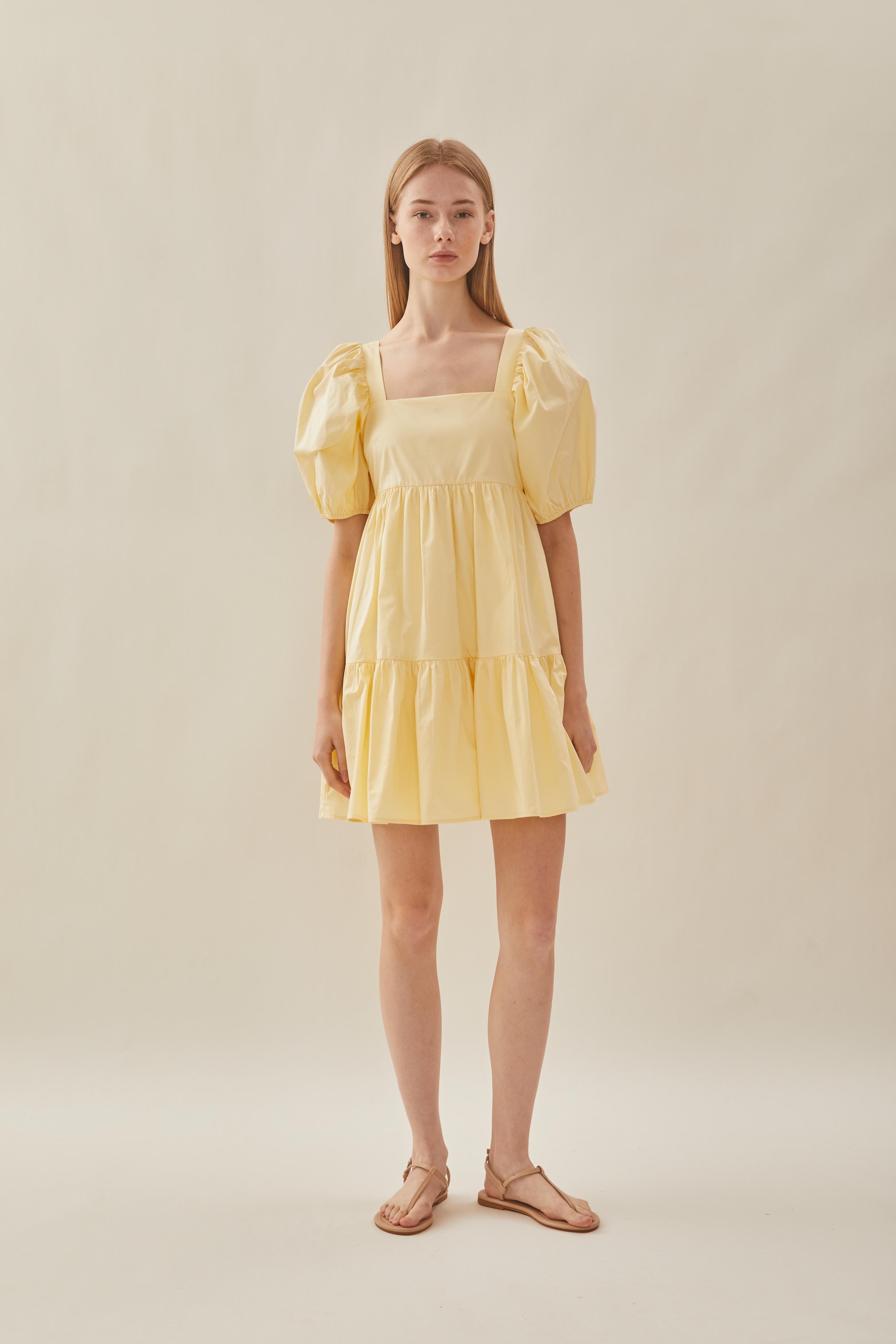 Square Neck Mini Dress in Yellow