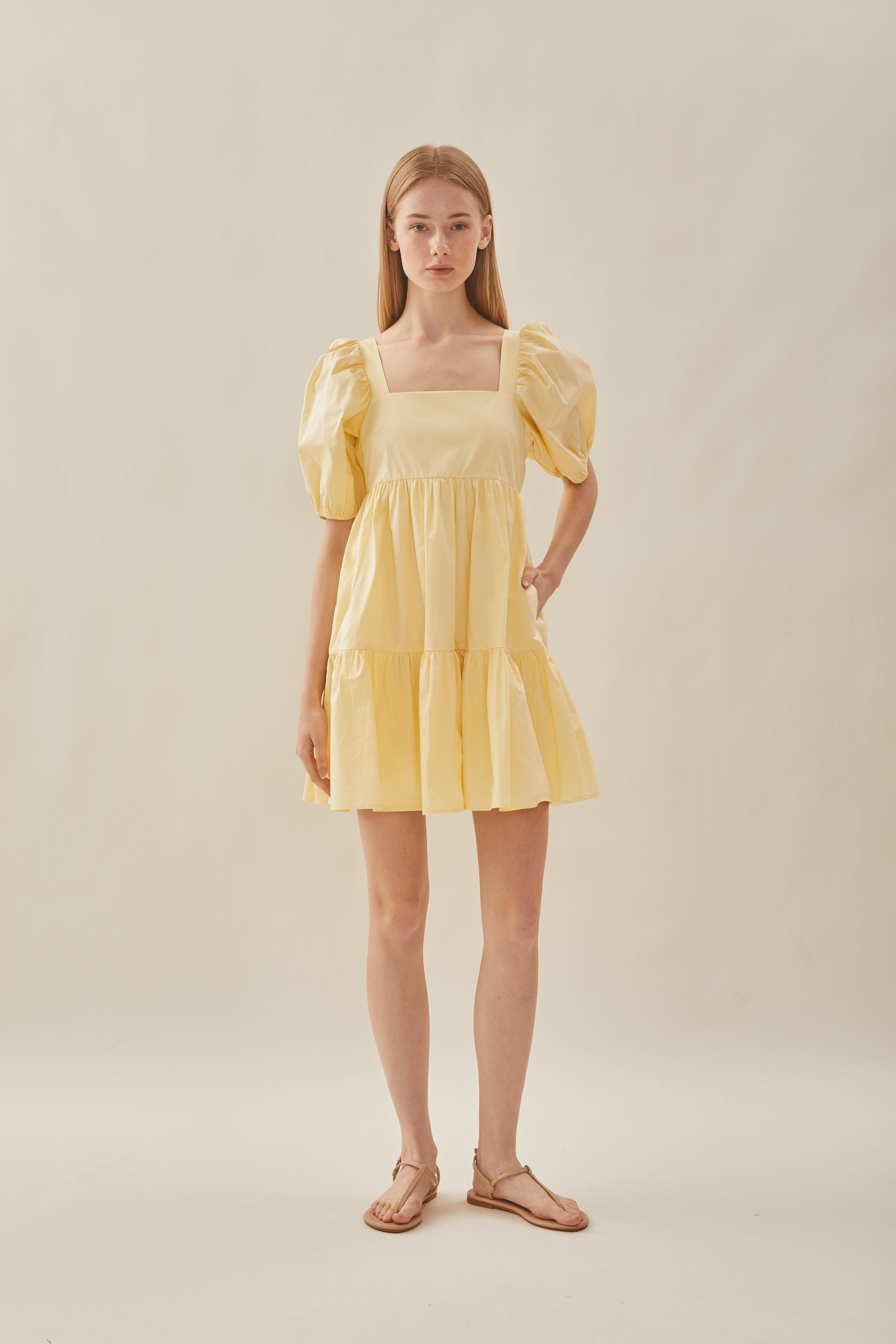 Square Neck Mini Dress in Yellow