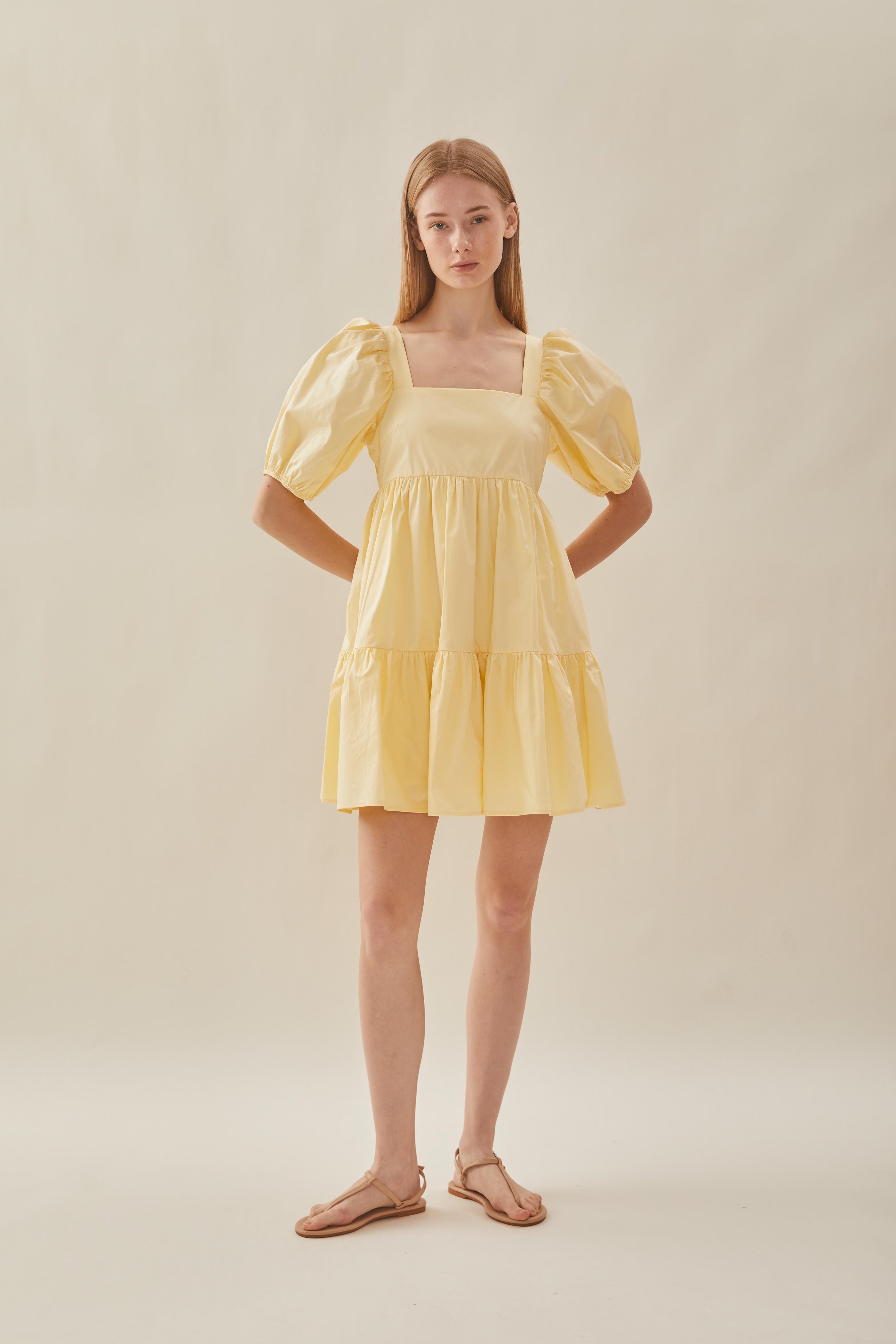 Square Neck Mini Dress in Yellow