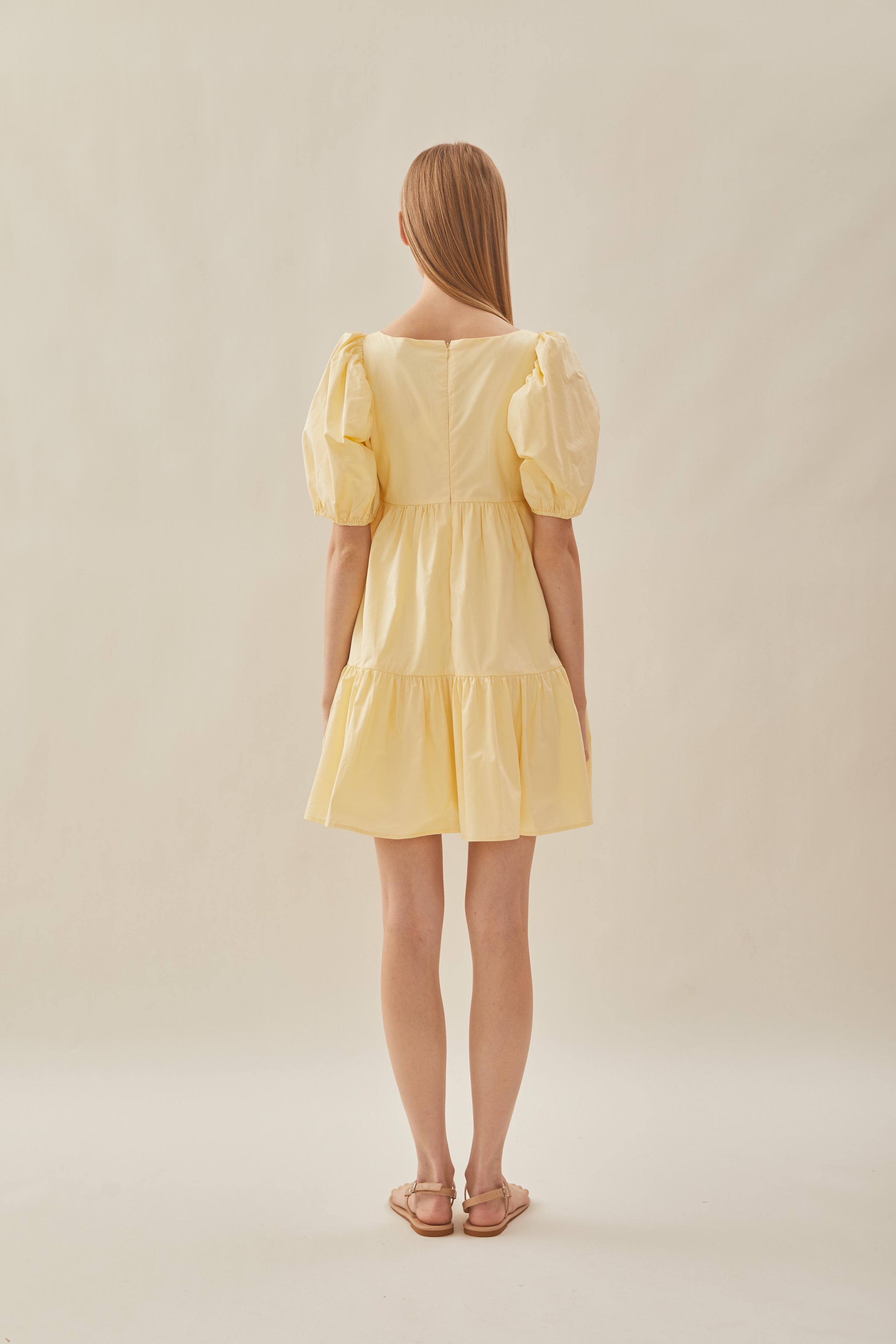 Square Neck Mini Dress in Yellow