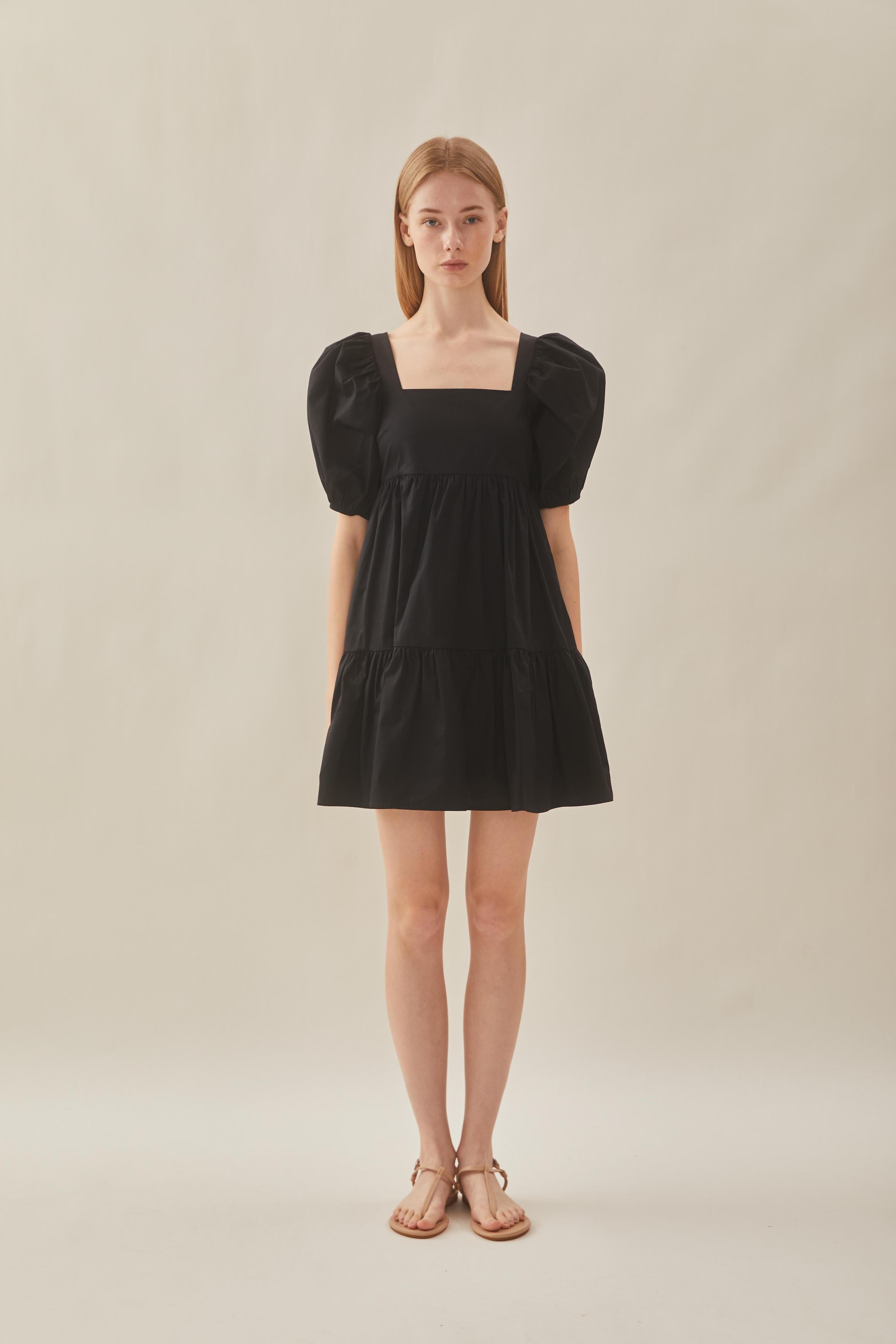 Square Neck Mini Dress in Black