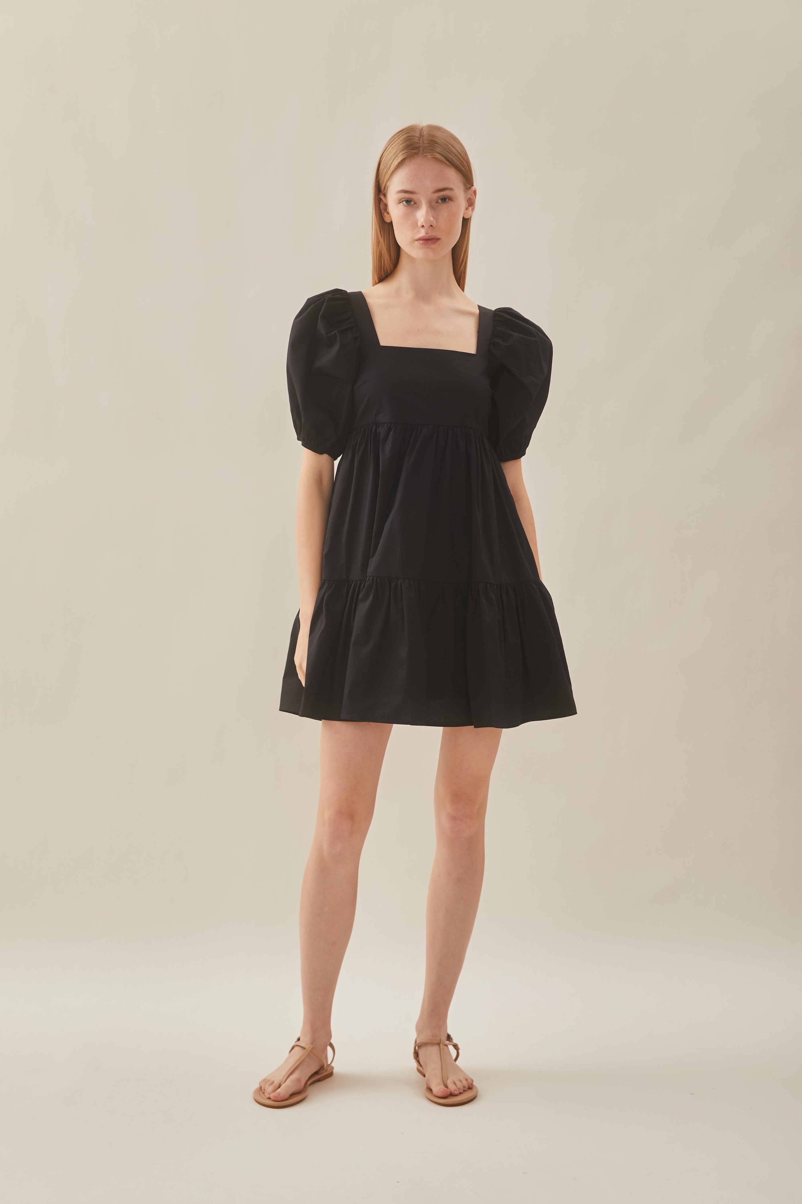 Square Neck Mini Dress in Black