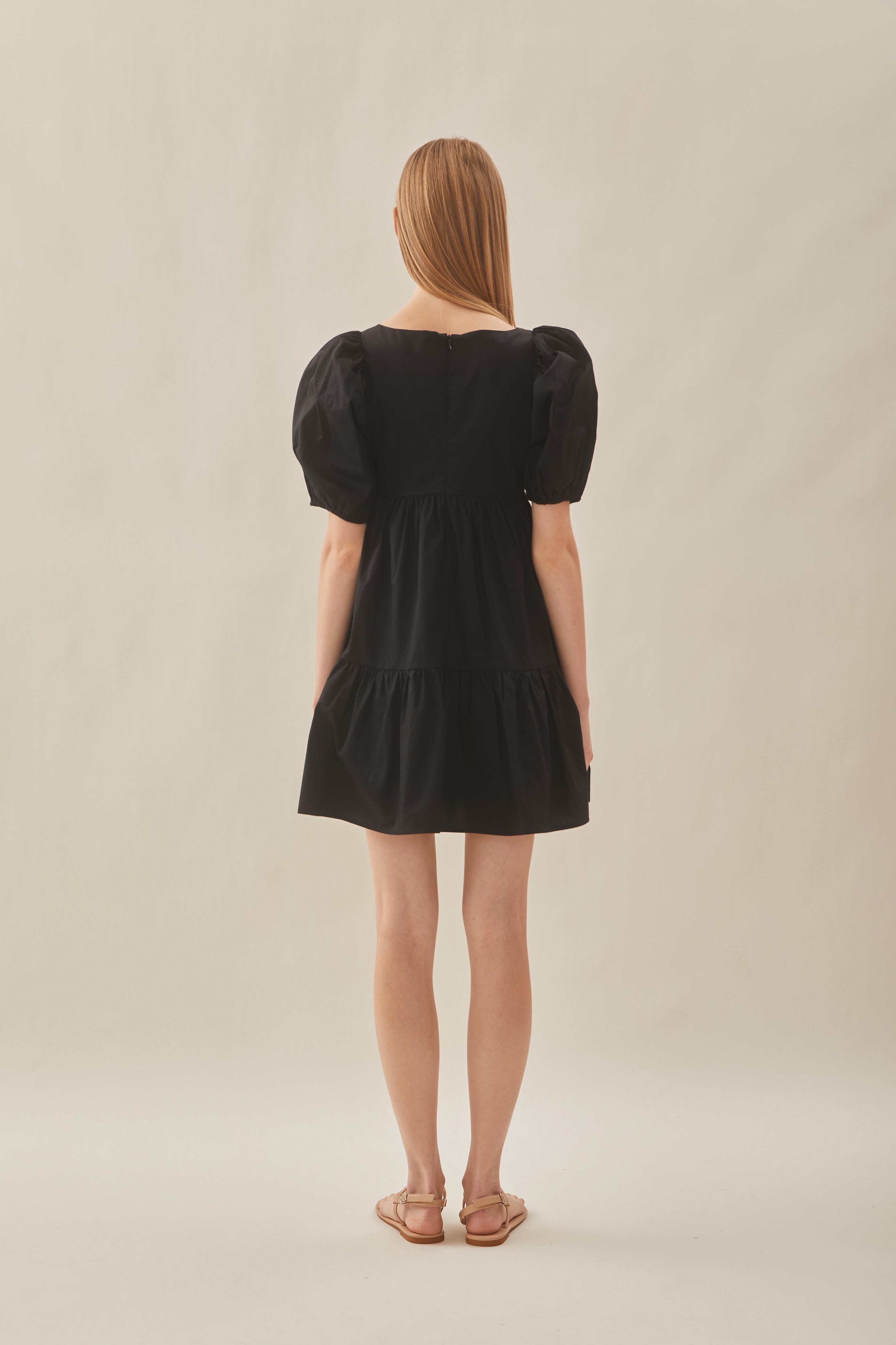Square Neck Mini Dress in Black