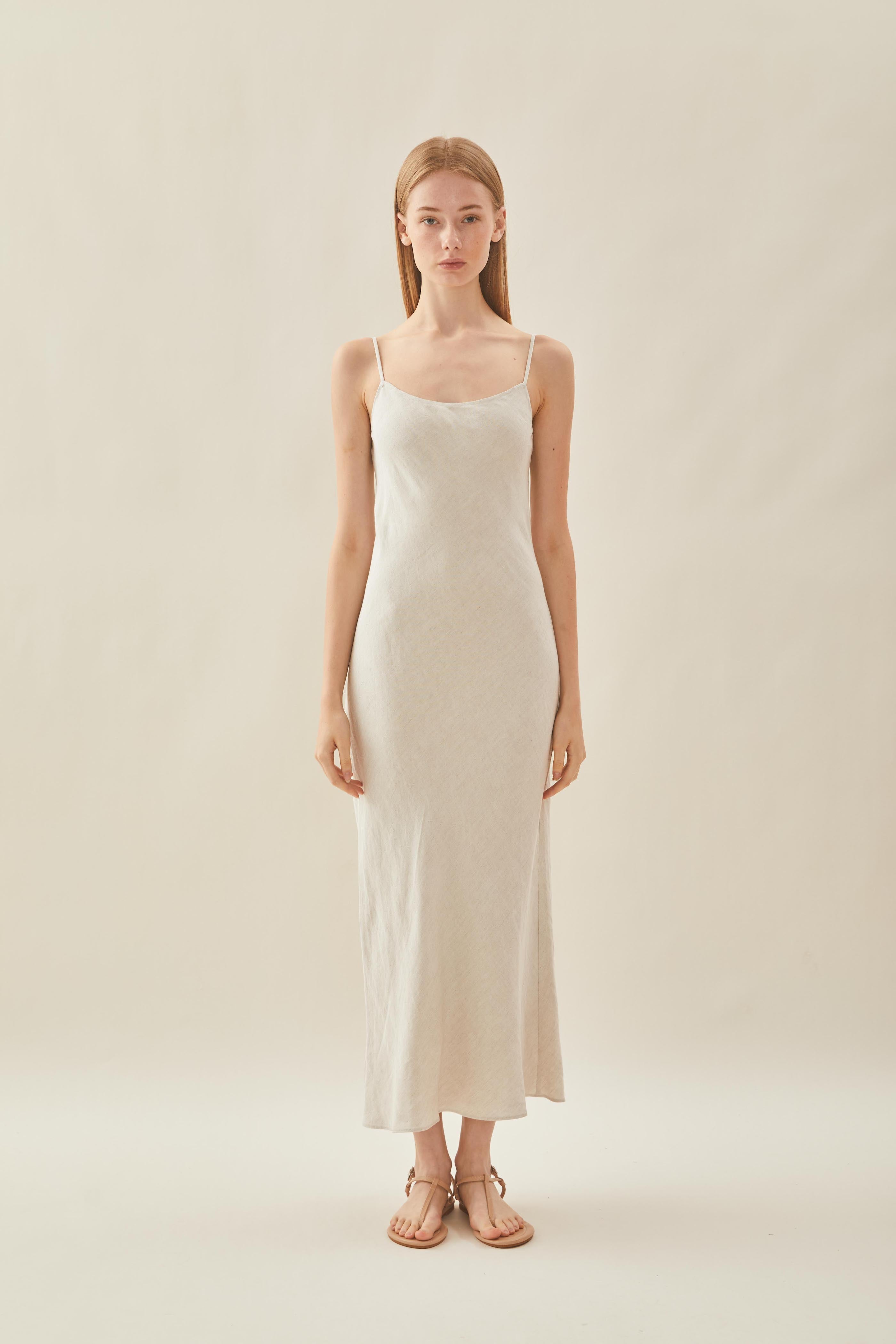 Linen Slip Dress in Natural