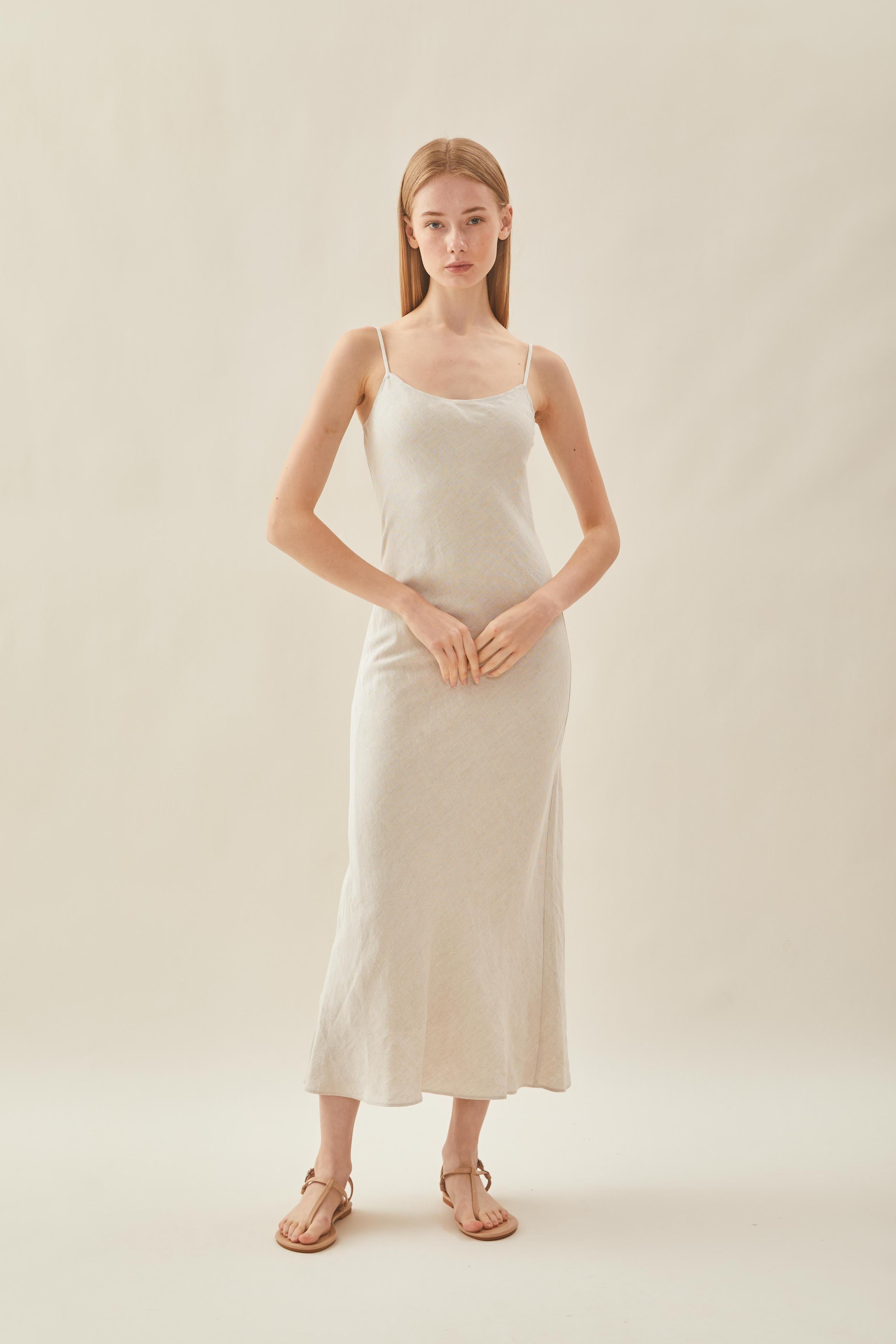 Linen Slip Dress in Natural