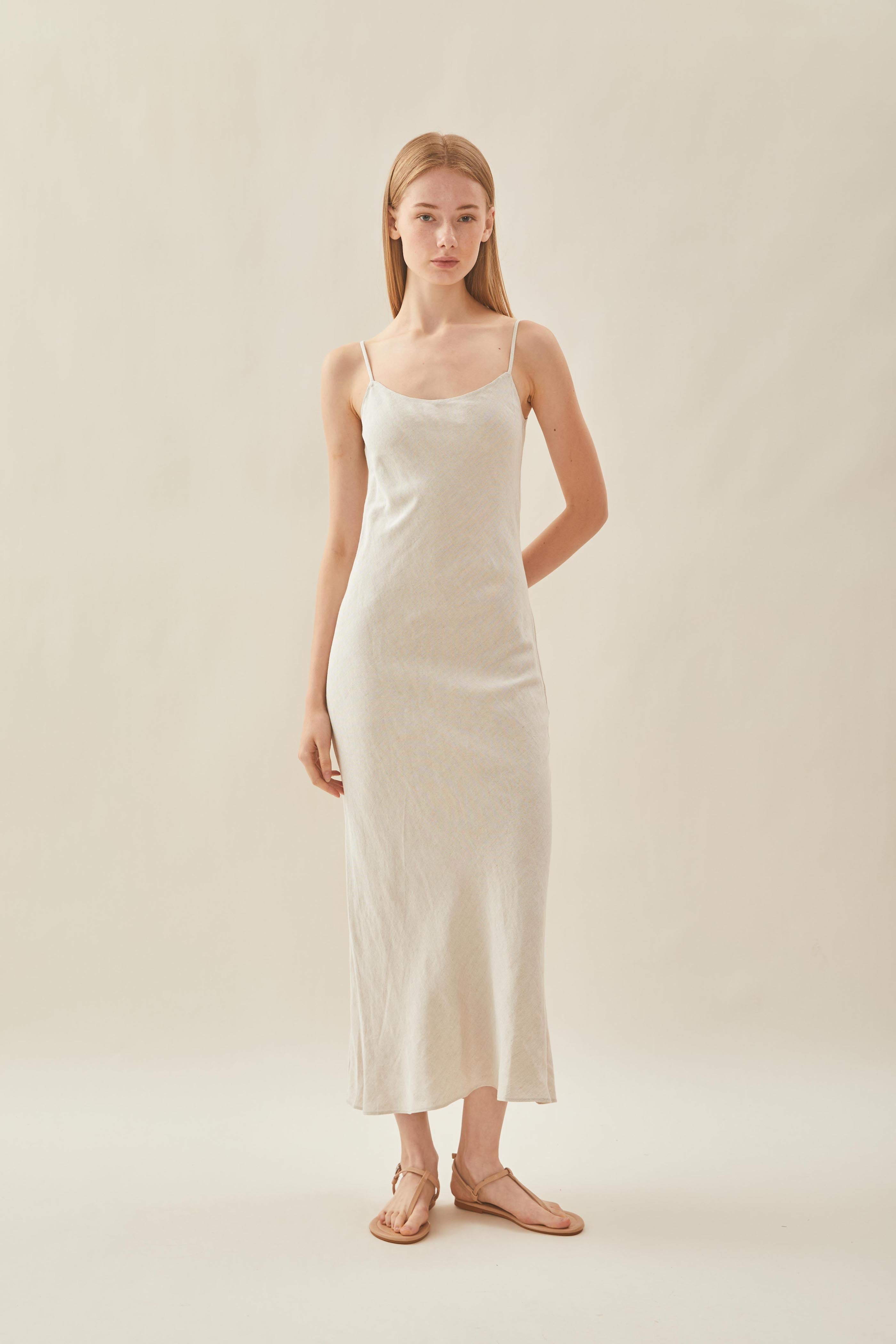 Linen Slip Dress in Natural