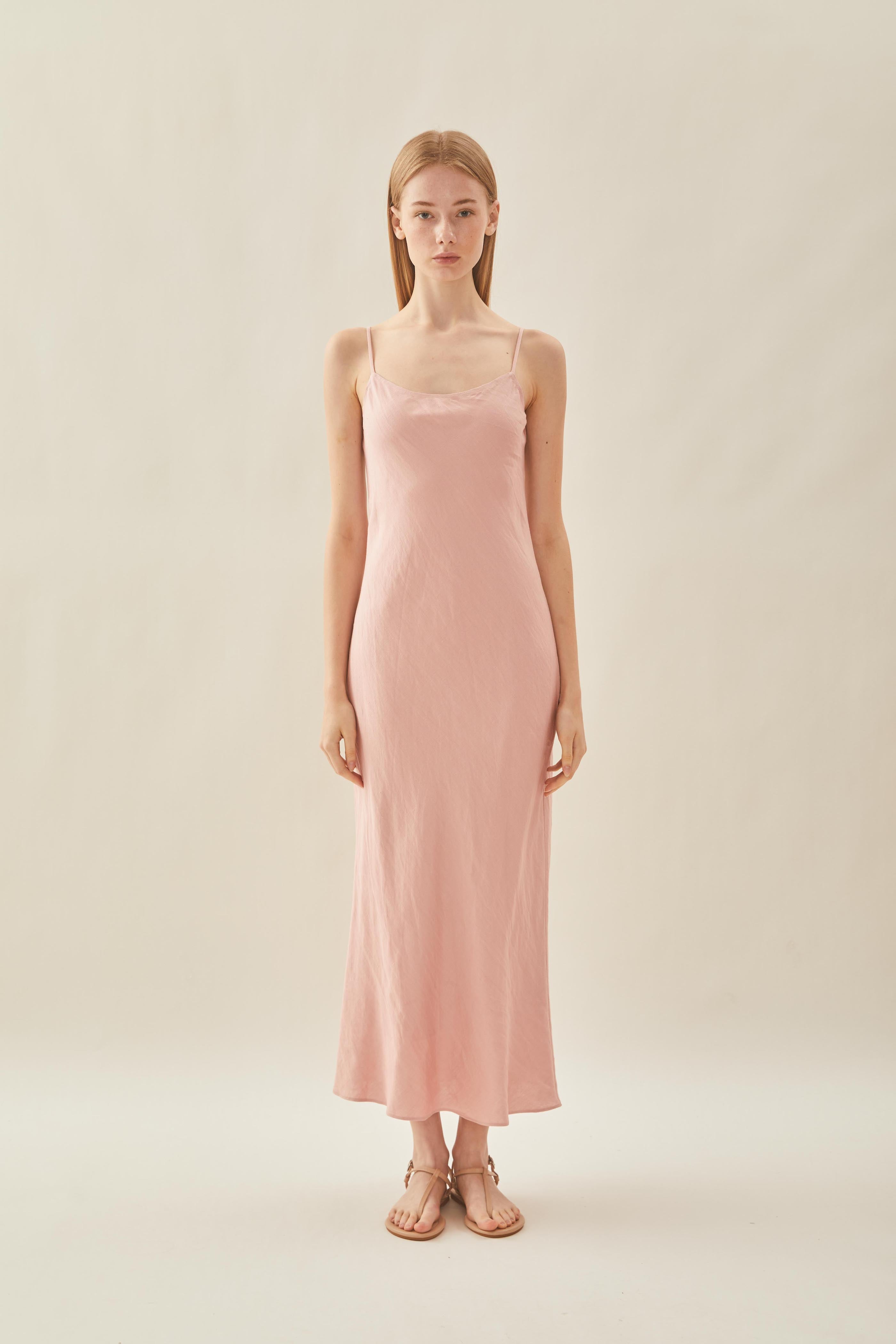 Linen Slip Dress in Petal Pink