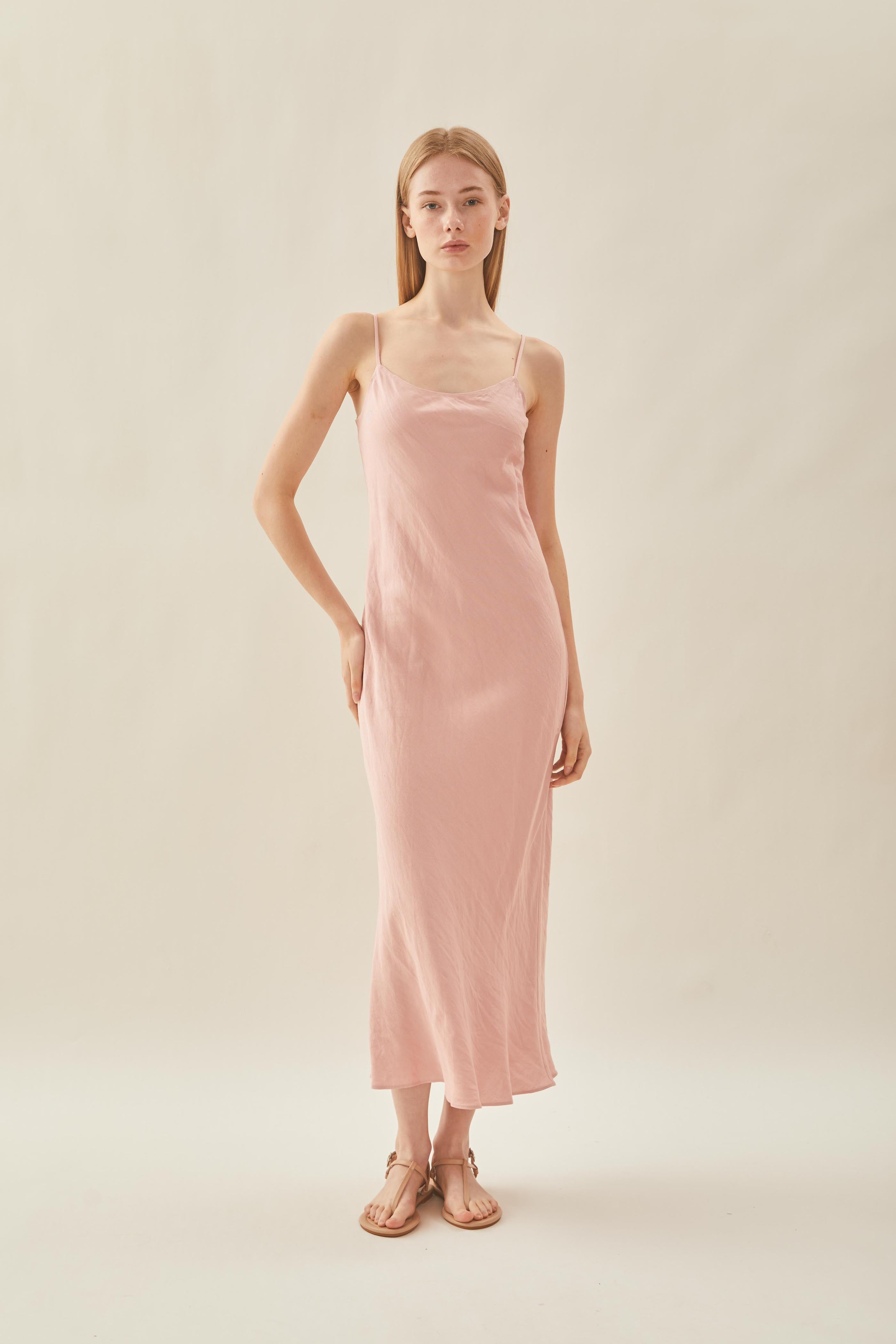 Linen Slip Dress in Petal Pink