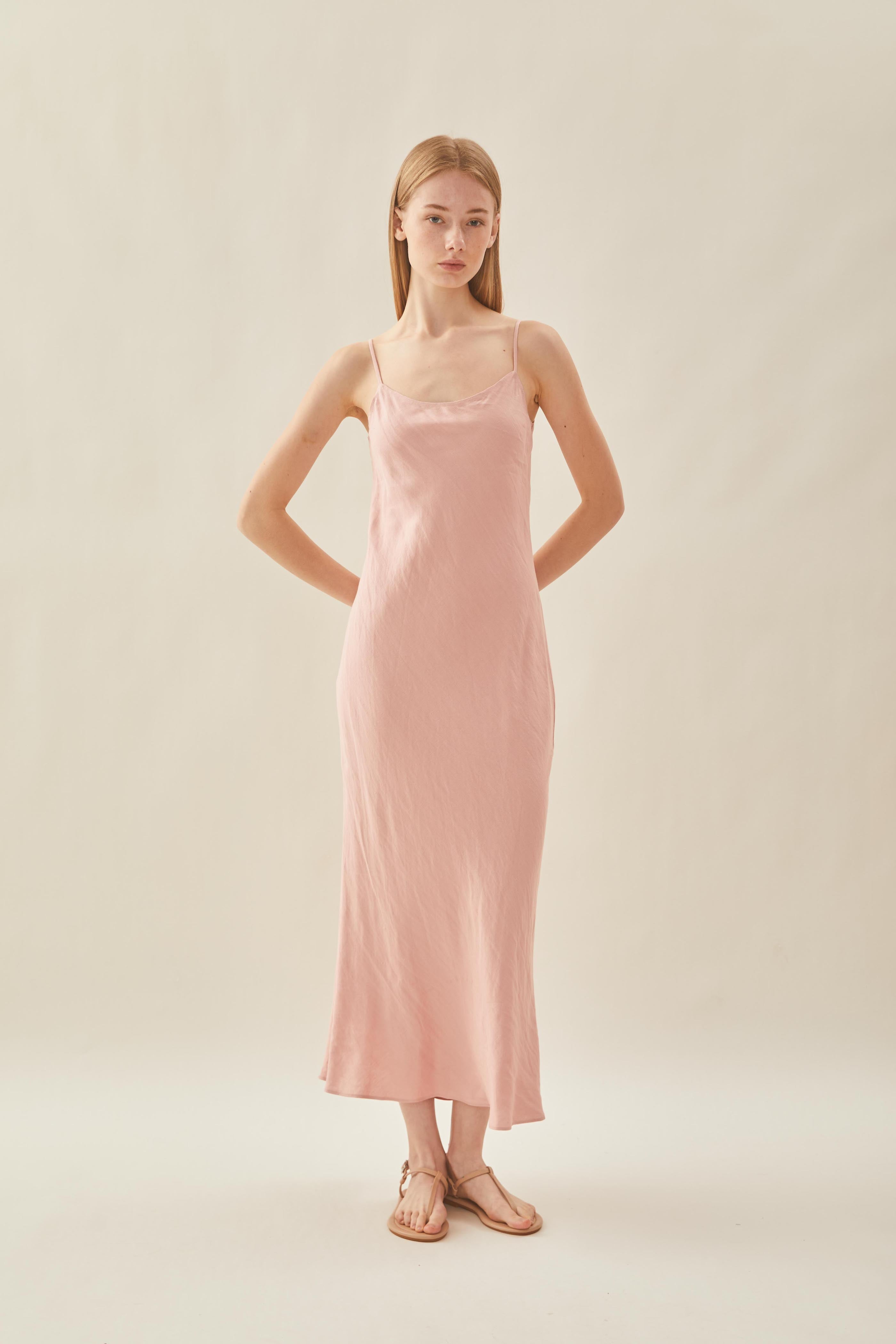Linen Slip Dress in Petal Pink