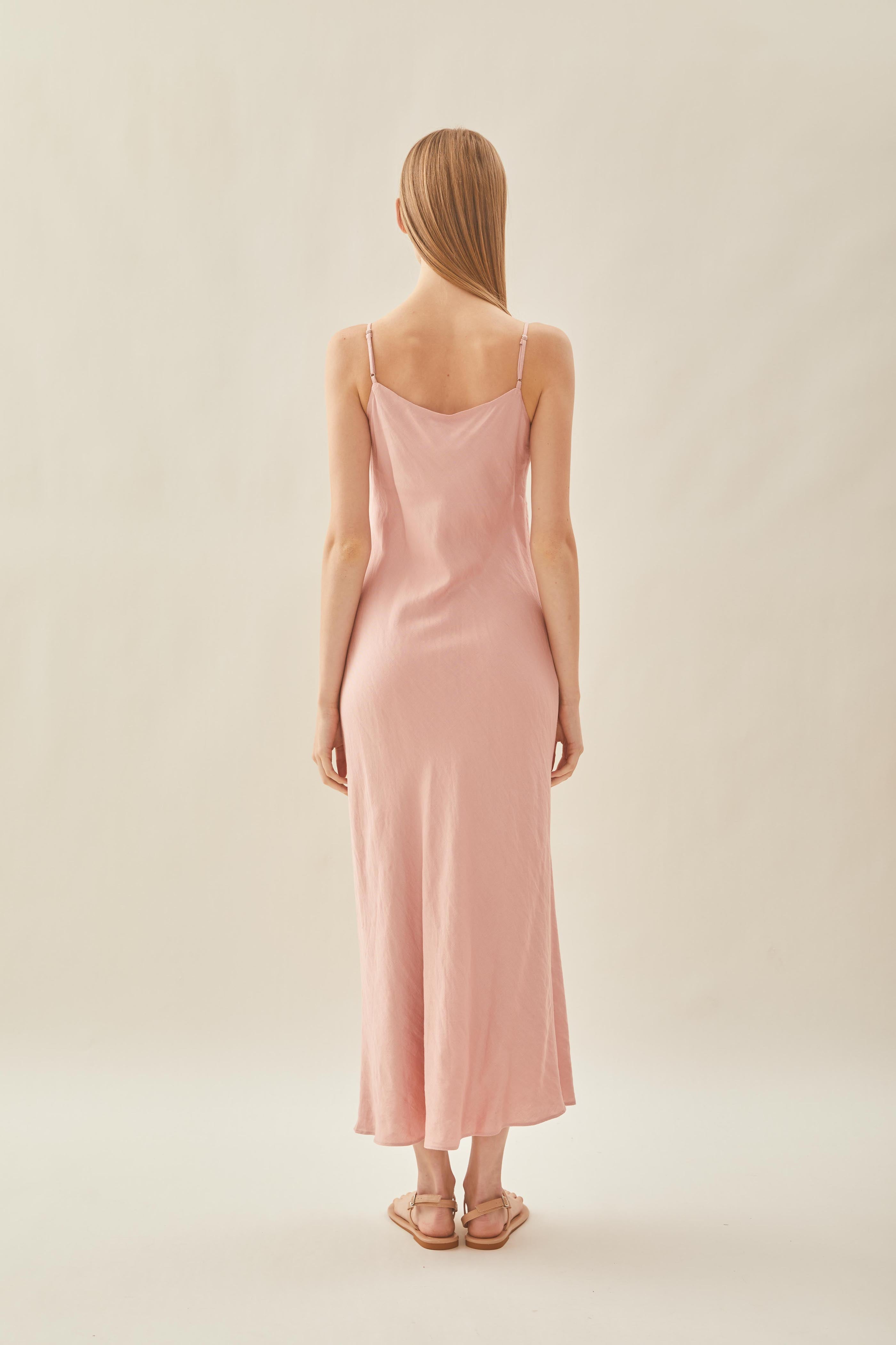 Linen Slip Dress in Petal Pink