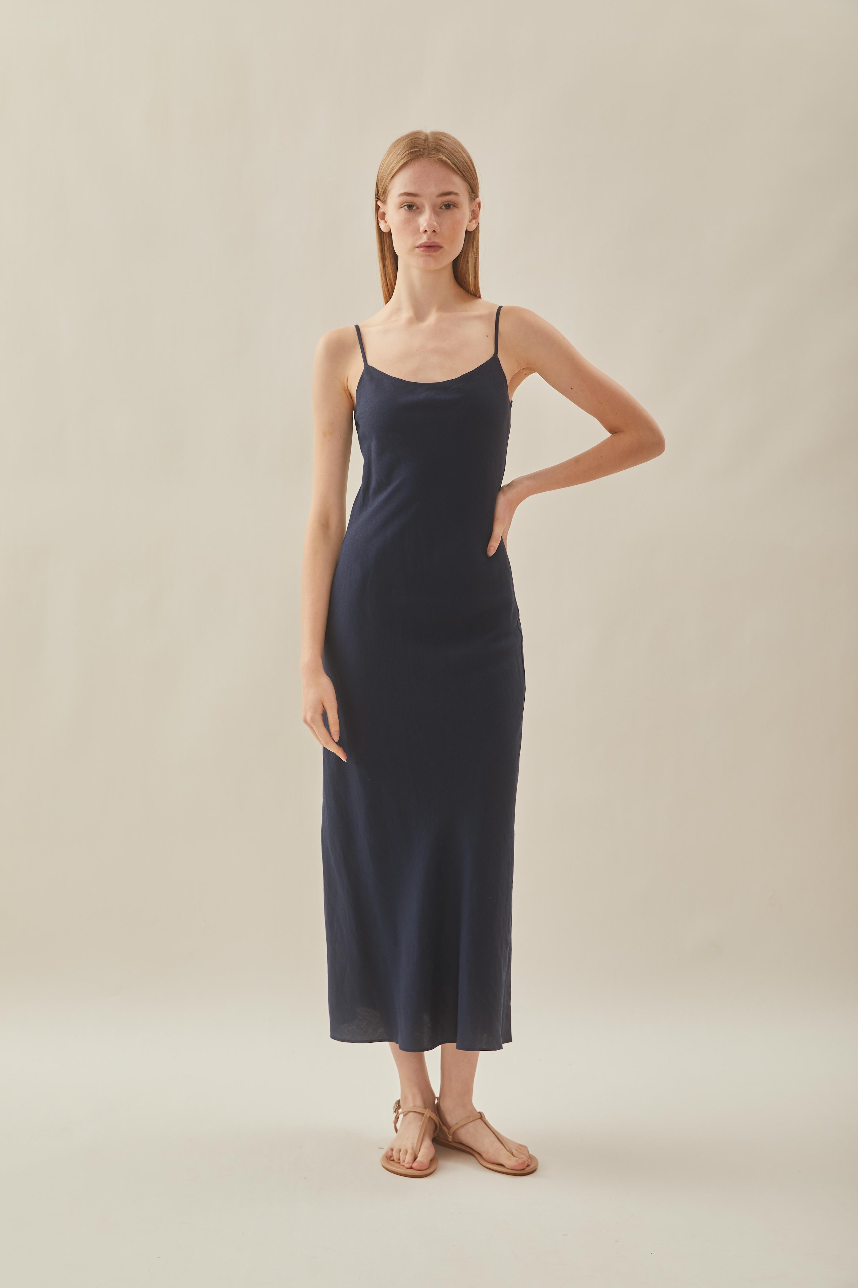 Linen Slip Dress in Midnight