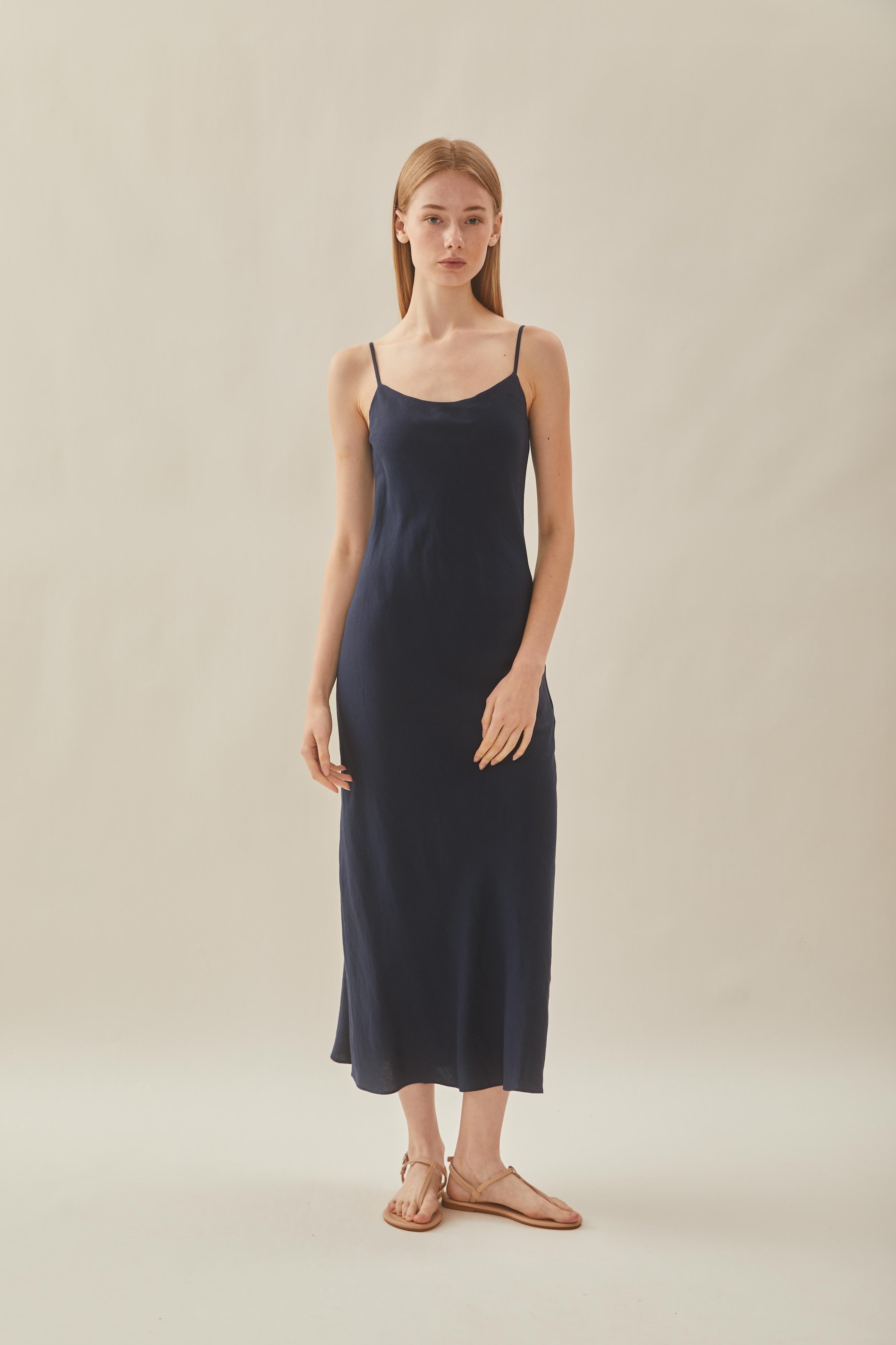 Linen Slip Dress in Midnight