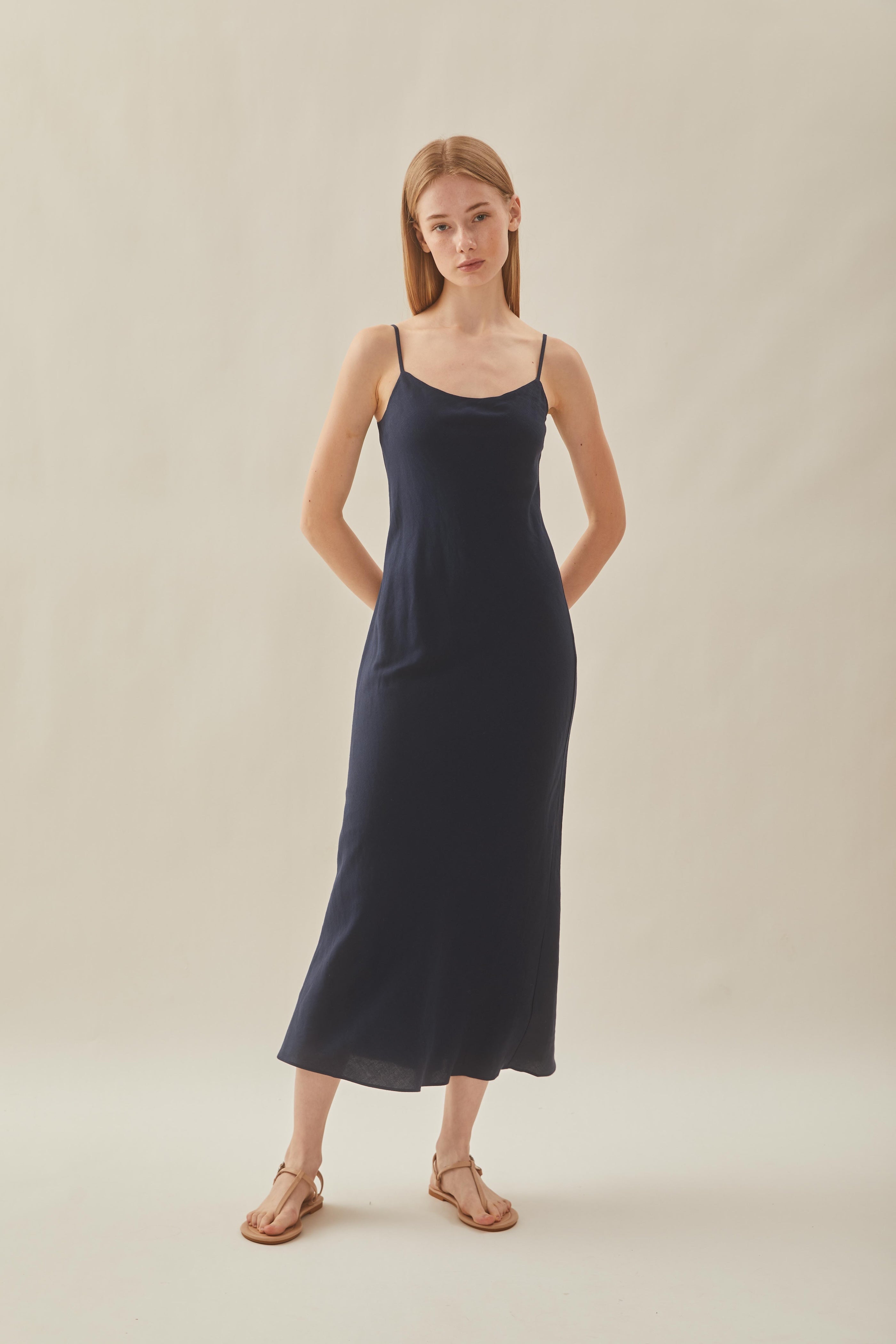 Linen Slip Dress in Midnight