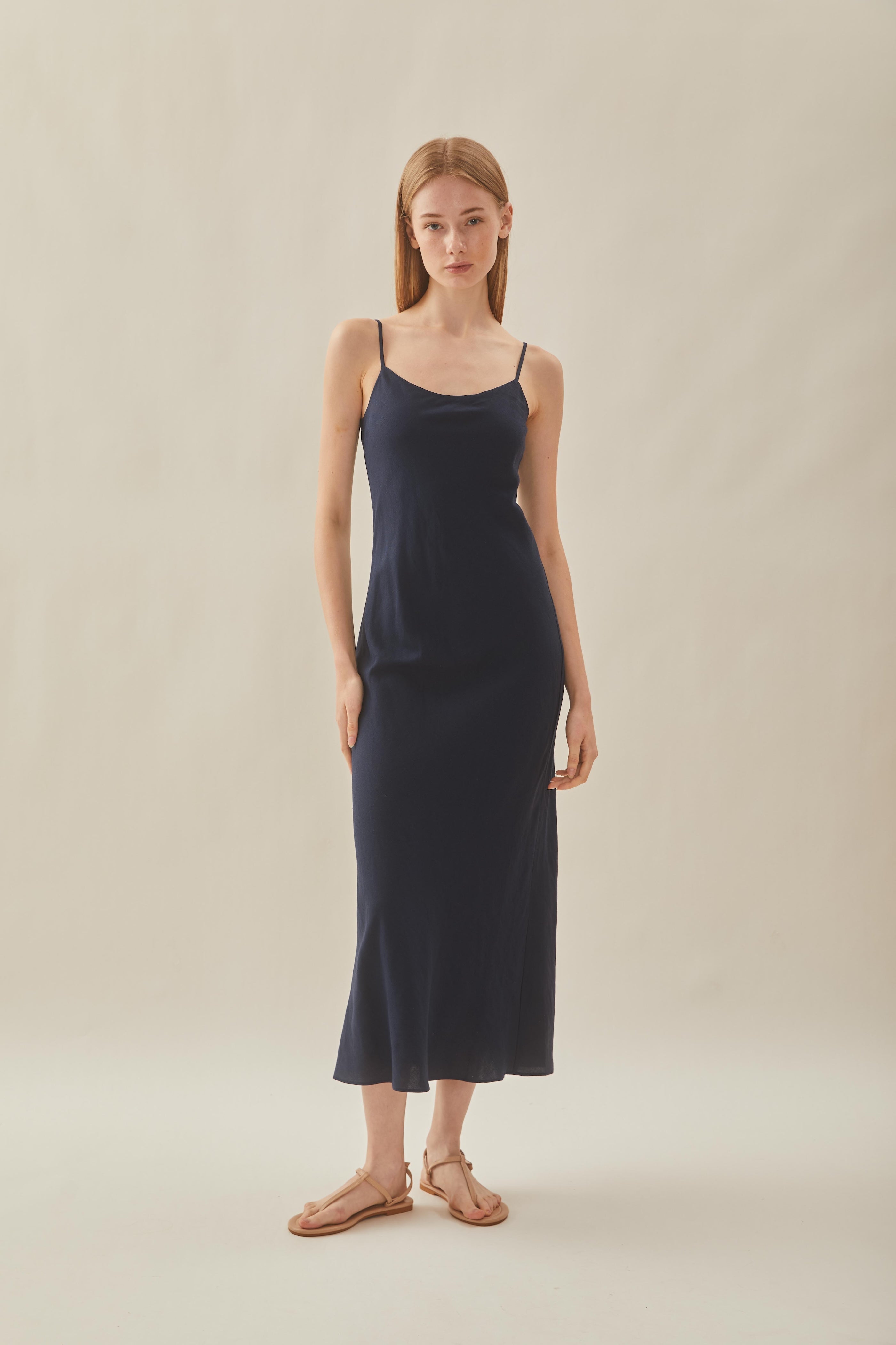 Linen Slip Dress in Midnight