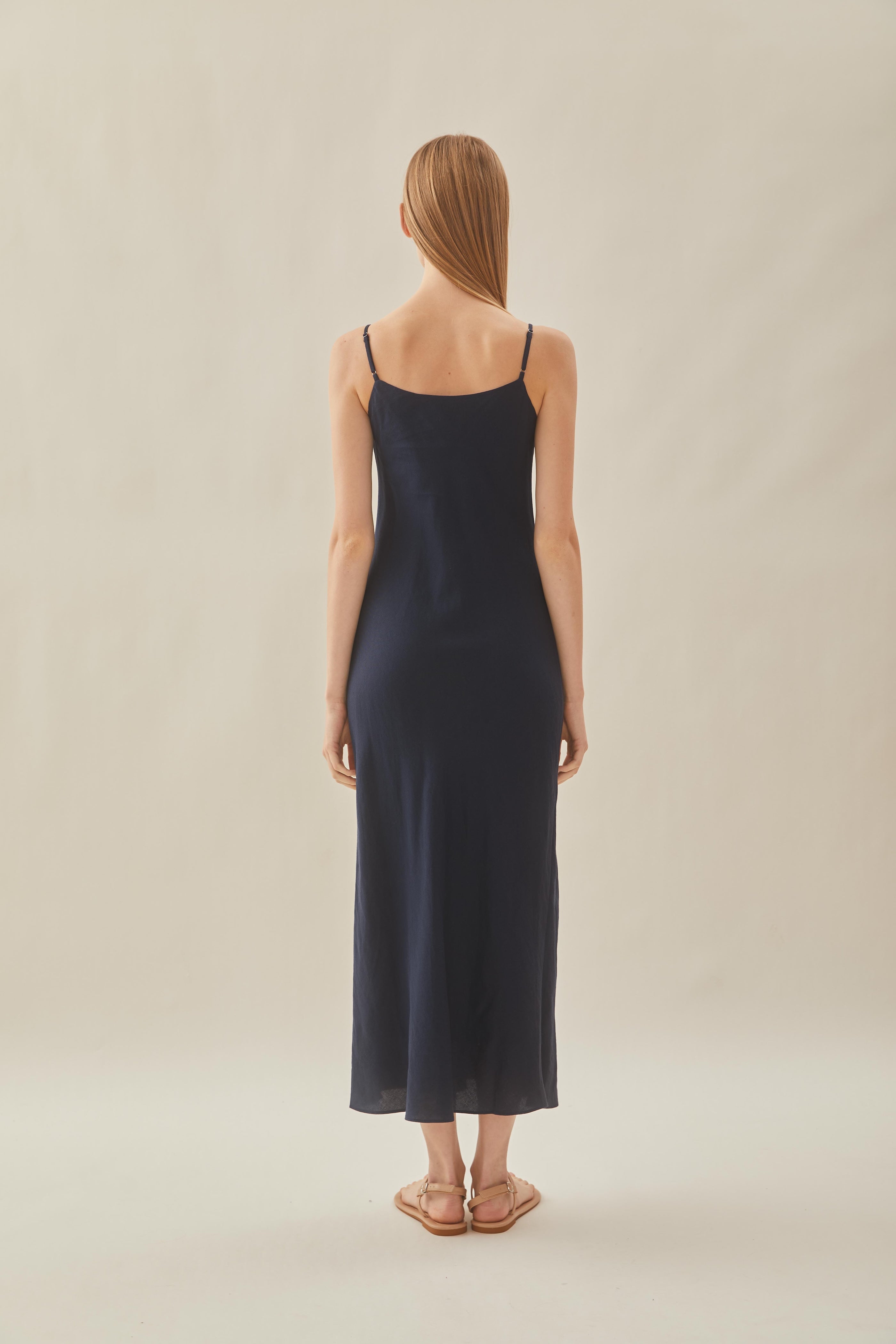 Linen Slip Dress in Midnight