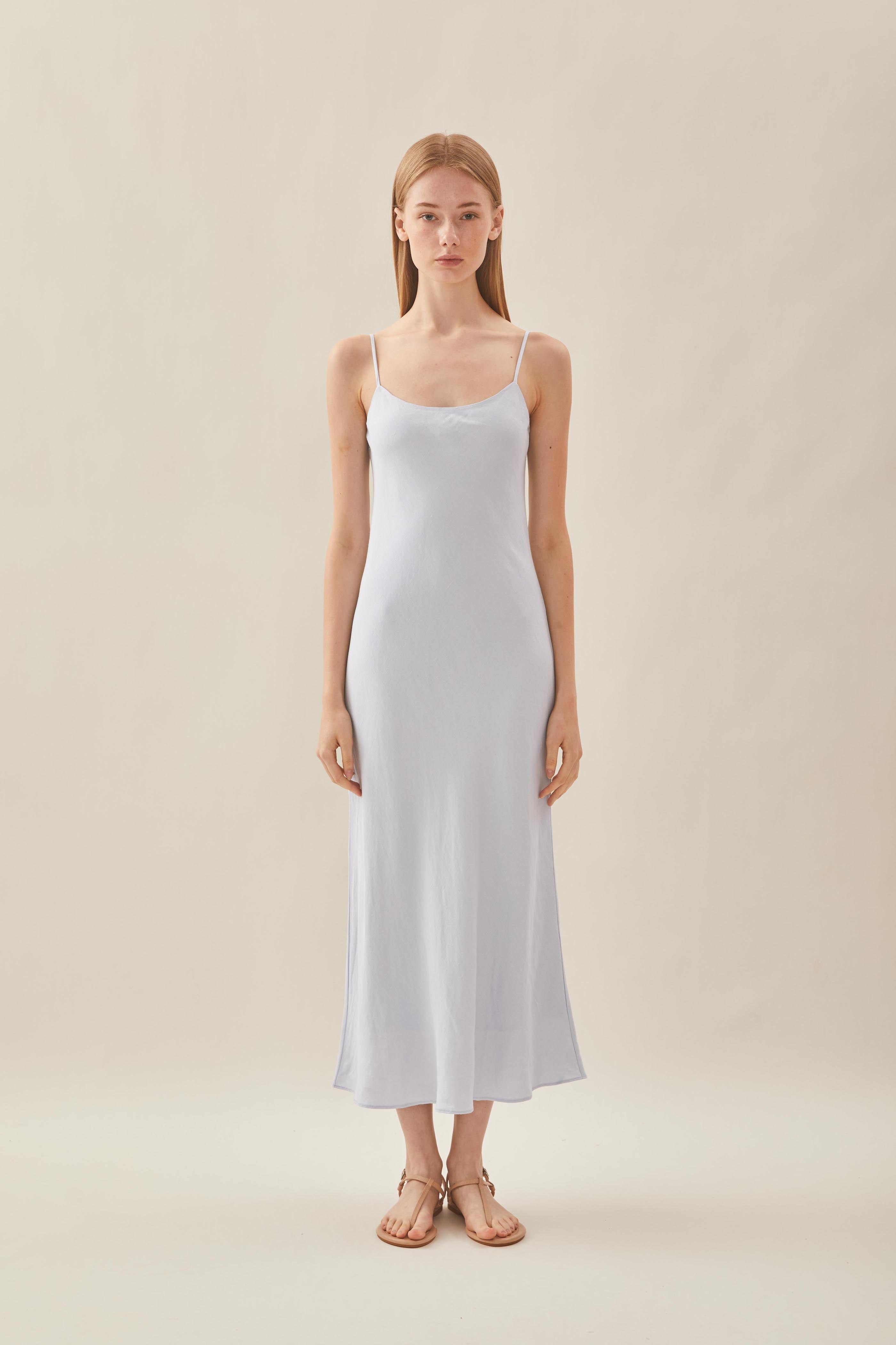 Classic Linen Cami Dress in Mist Blue